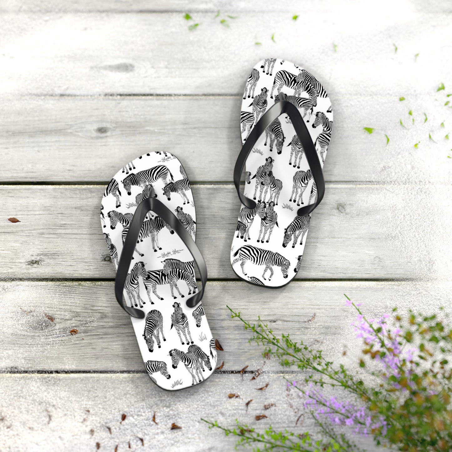Zebra Print Flip Flops (White), Summer Sandals, Beach Footwear, Vacation Essentials, Gift for Nature Lovers, Cute Outdoor Wear