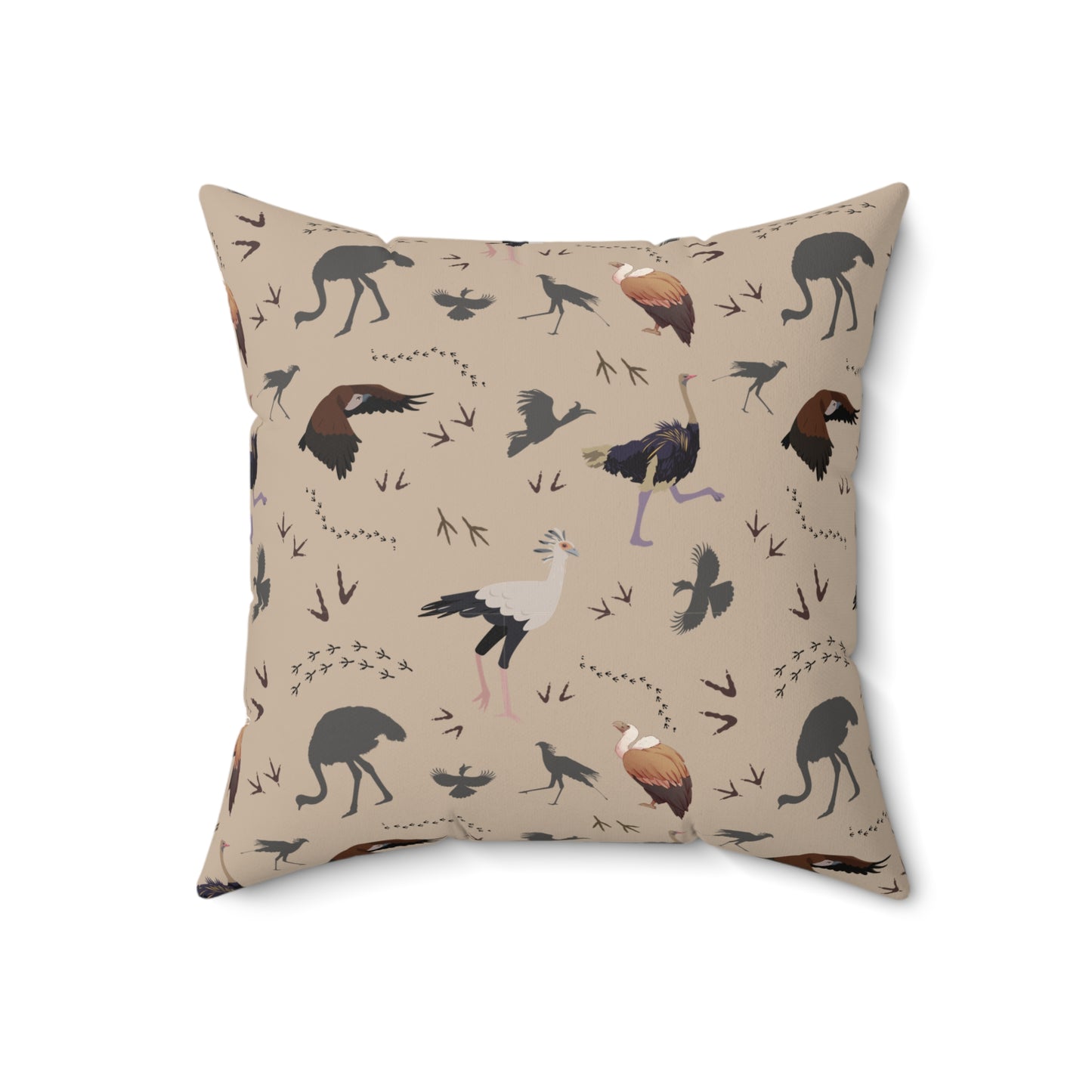 Safari Bird Print Lux Faux Suede Throw Pillow with Insert – 18" x 18" & 20" x 20" (Blush Clay)