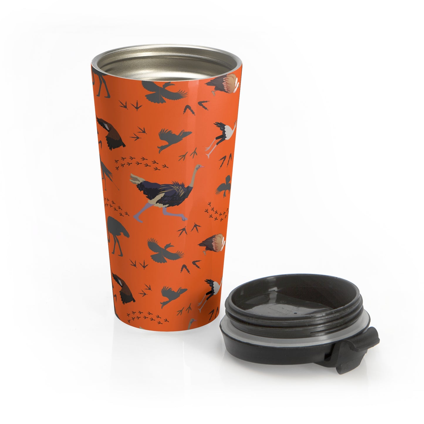 Safari Bird Pattern Stainless Steel Travel Mug (Orange) | Stylish Travel Tumbler | Perfect Gift for Animal Lovers, Nature Enthusiasts, or Travel Junkies