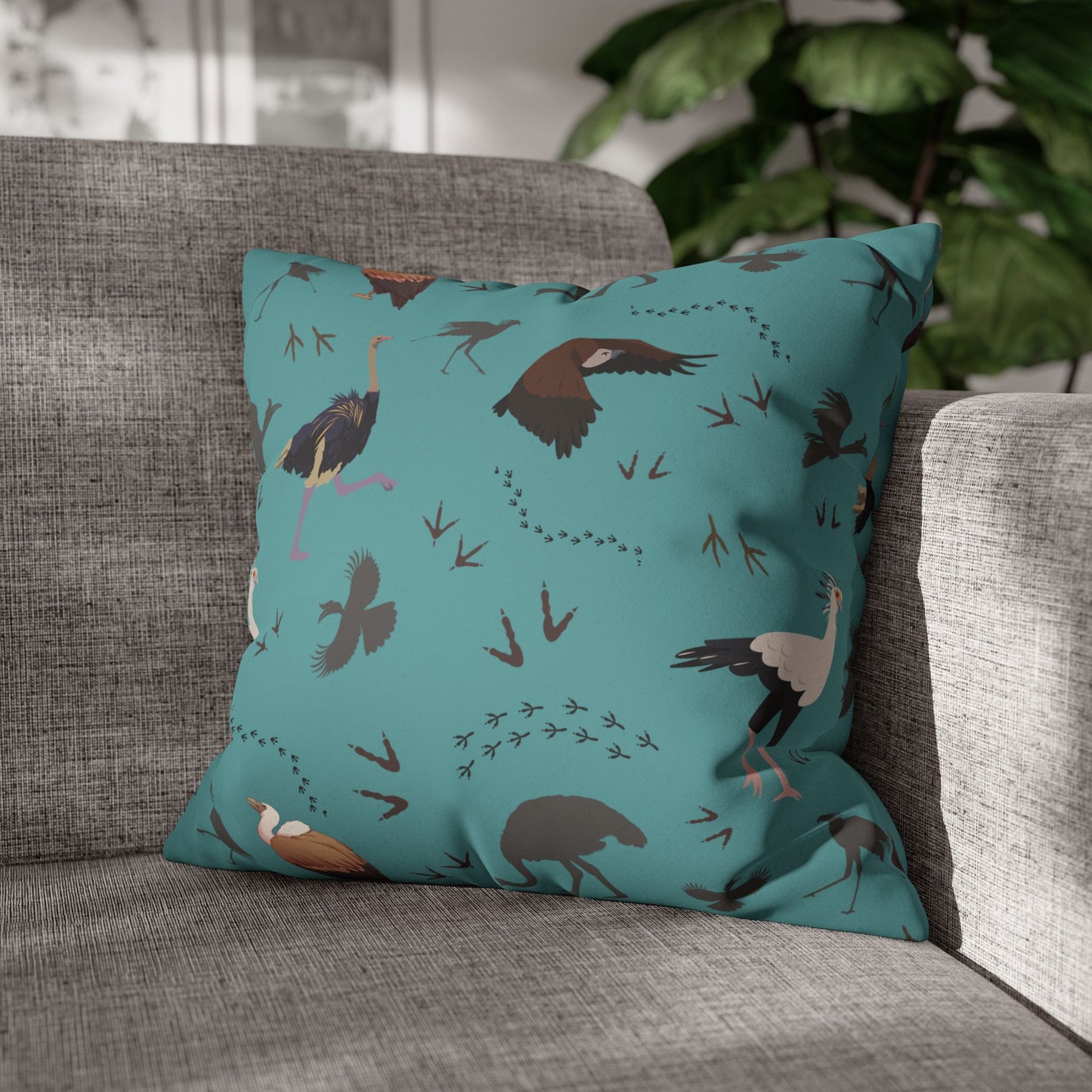 Safari Bird Lux Faux Suede Pillow Cover (Teal) – 18" x 18" & 20" x 20"