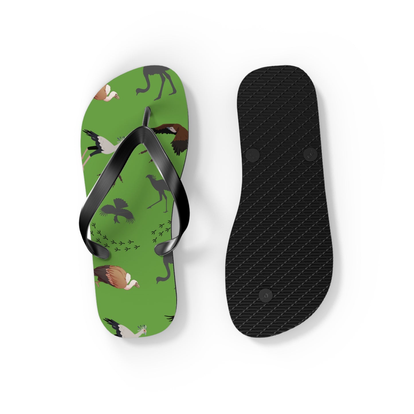 Safari Bird Print Flip Flops (Green), Summer Sandals, Beach Footwear, Vacation Essentials, Gift for Nature Lovers, Cute Outdoor Wear