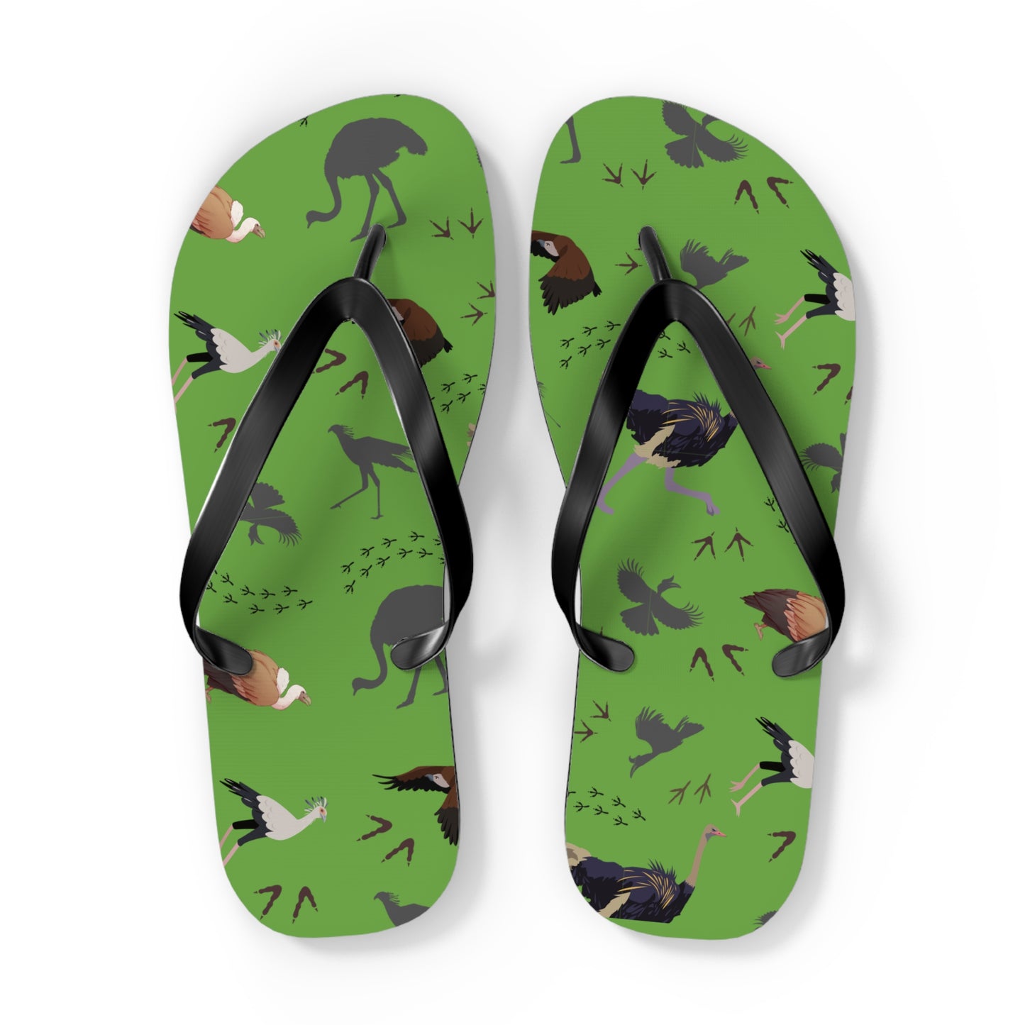 Safari Bird Print Flip Flops (Green), Summer Sandals, Beach Footwear, Vacation Essentials, Gift for Nature Lovers, Cute Outdoor Wear