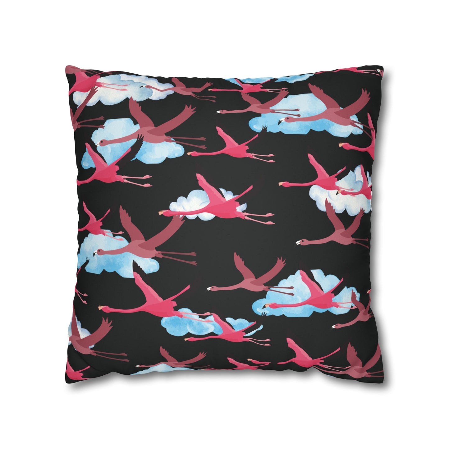 Flying Flamingo Lux Faux Suede Pillow Cover (Black) – 18" x 18" & 20" x 20"