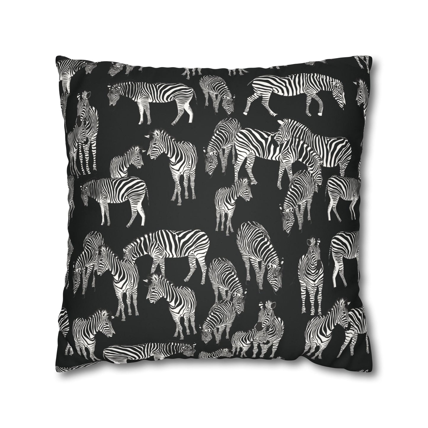 Zebra Herd Lux Faux Suede Throw Pillow Cover – 18" x 18" & 20" x 20" (Black)