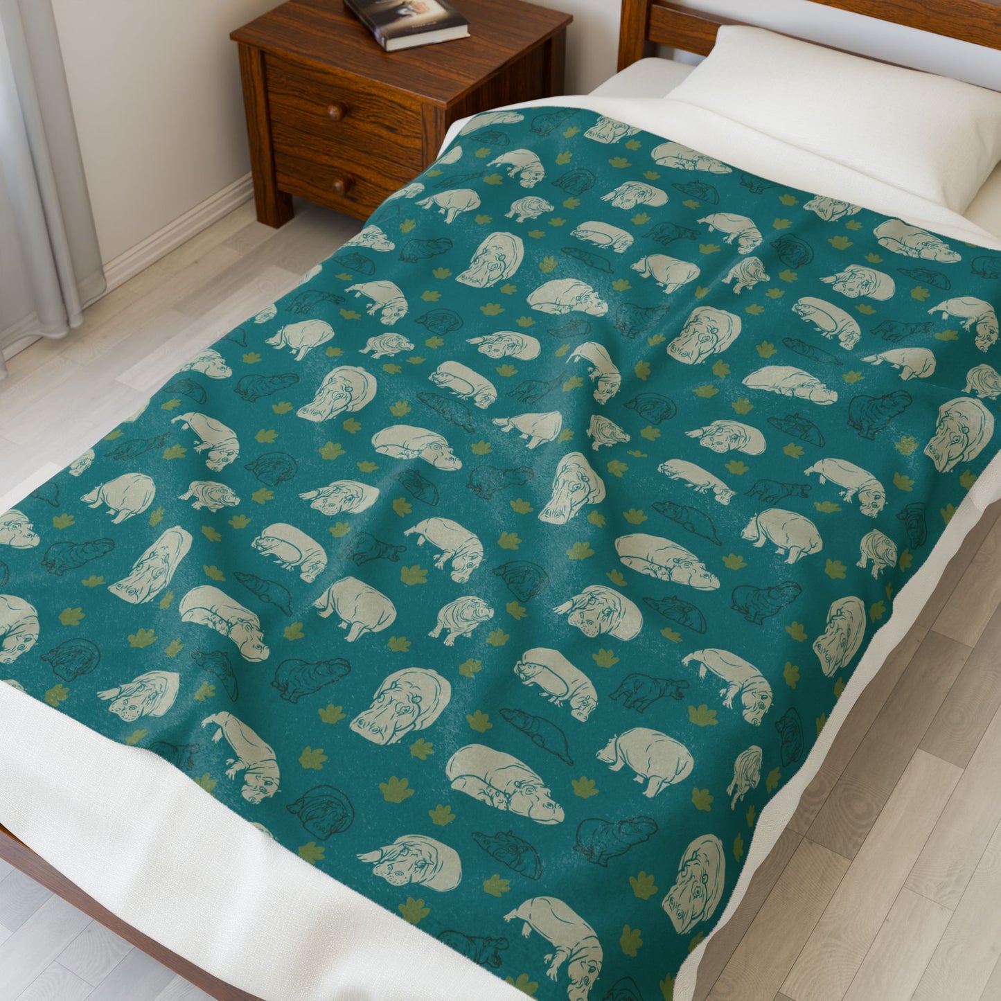 Hippo Pod Velveteen Plush Blanket