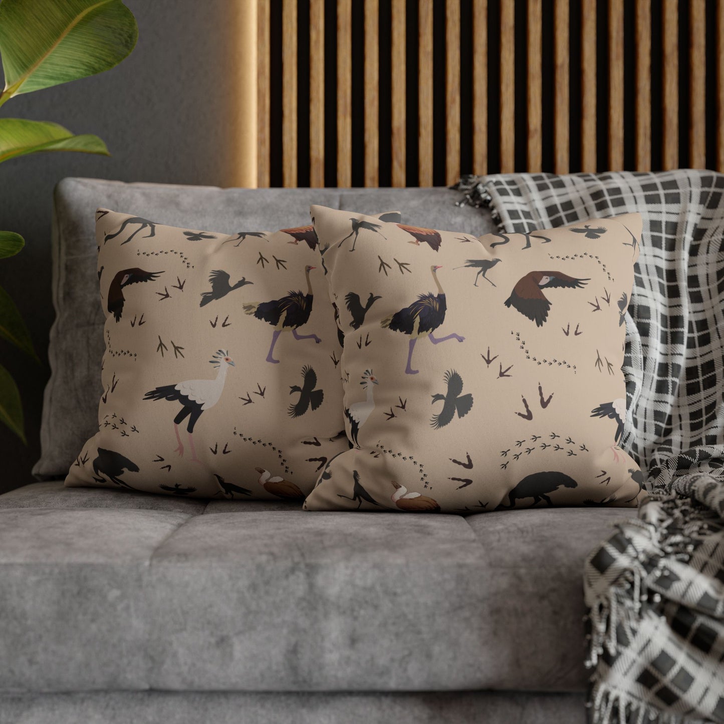 Safari Bird Lux Faux Suede Pillow Cover (Blush Clay) – 18" x 18" & 20" x 20"
