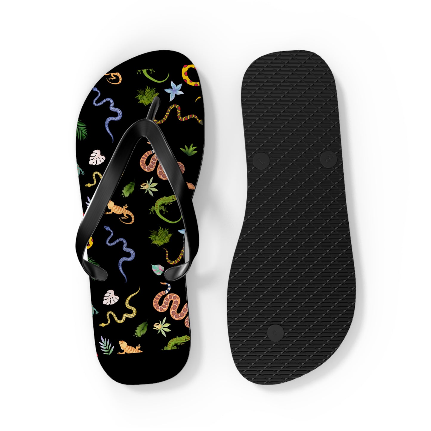 Dancing Reptile Print Flip Flops, Summer Sandals, Beach Footwear, Vacation Essentials, Gift for Nature Lovers, Cute Outdoor Wear