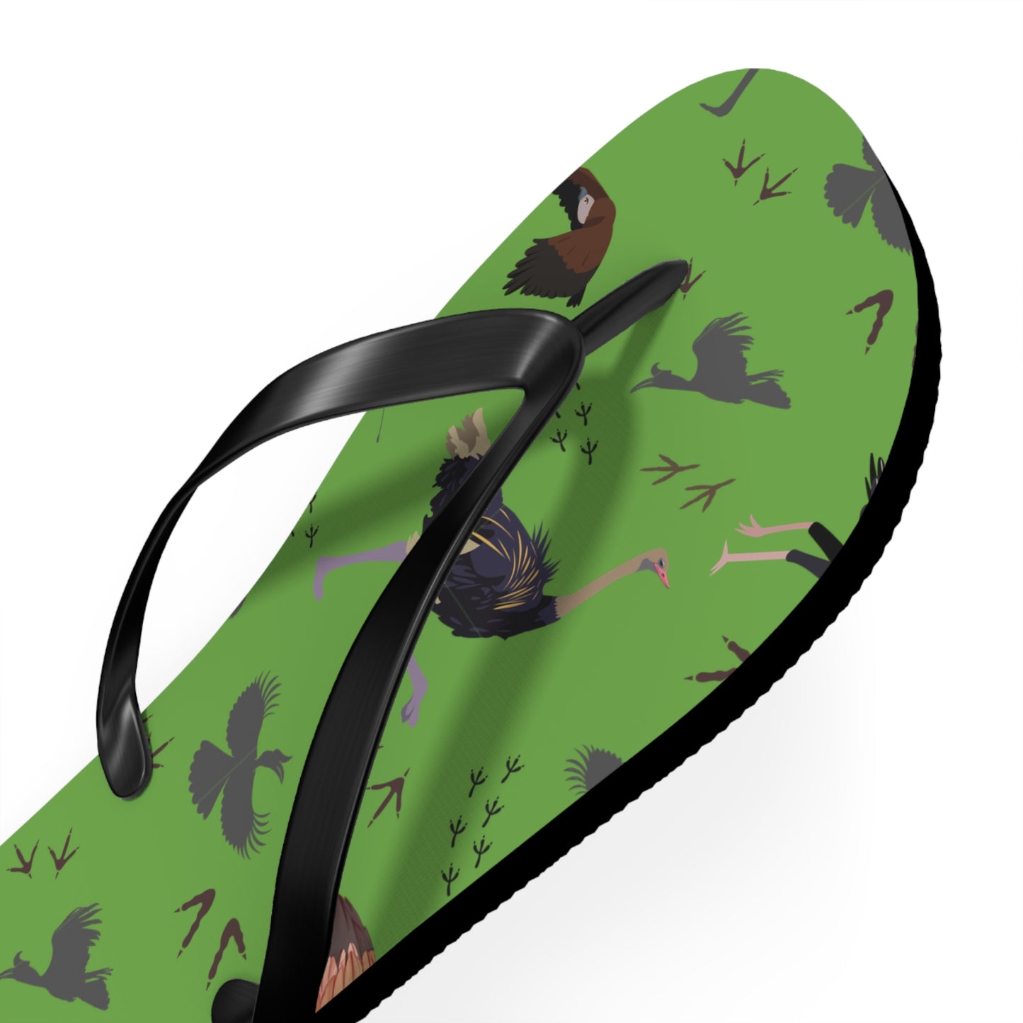 Safari Bird Print Flip Flops (Green), Summer Sandals, Beach Footwear, Vacation Essentials, Gift for Nature Lovers, Cute Outdoor Wear