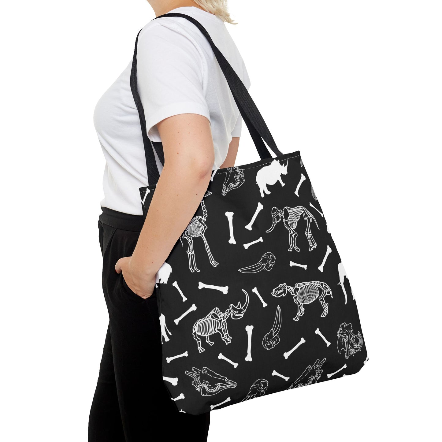 Whimsical Animal Skeletons Tote Bag (Black), Perfect for Animal Lovers, Halloween, Eco-Friendly Bag, Gift for Pet Owners, Shopping Bag, Halloween Gift