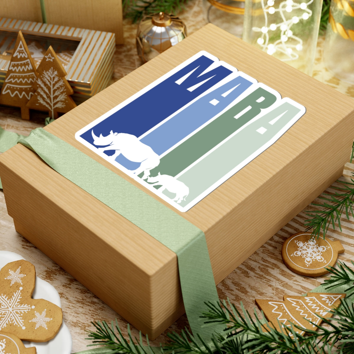 Safari Themed, Mummy and baby Rhino, Masai Mara, Blue, Vibrant Kiss-Cut Stickers for Laptop, Scrapbooking, Gifts, Eco-Friendly Decor, Customizable Designs