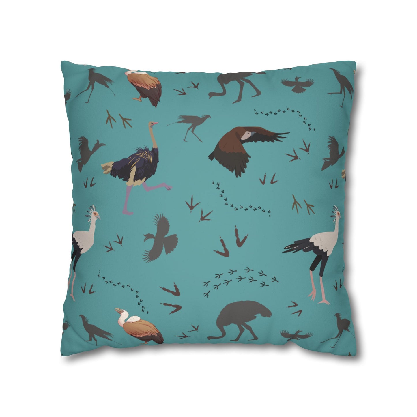 Safari Bird Lux Faux Suede Pillow Cover (Teal) – 18" x 18" & 20" x 20"