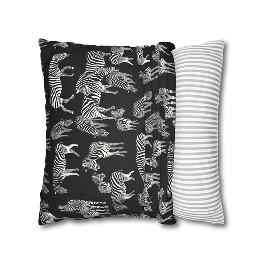 Zebra Herd Lux Faux Suede Throw Pillow Cover – 18" x 18" & 20" x 20" (Black)