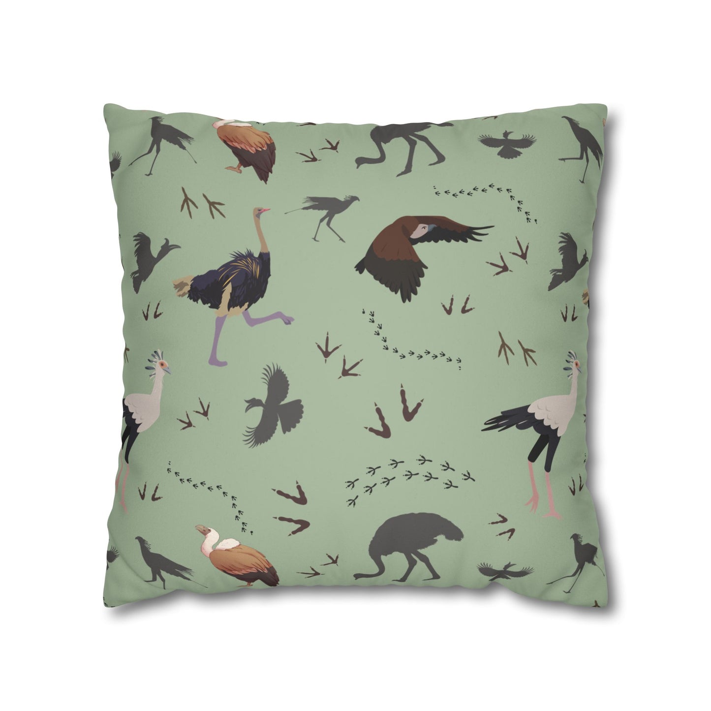 Safari Bird Lux Faux Suede Pillow Cover (Sage)– 18" x 18" & 20" x 20"