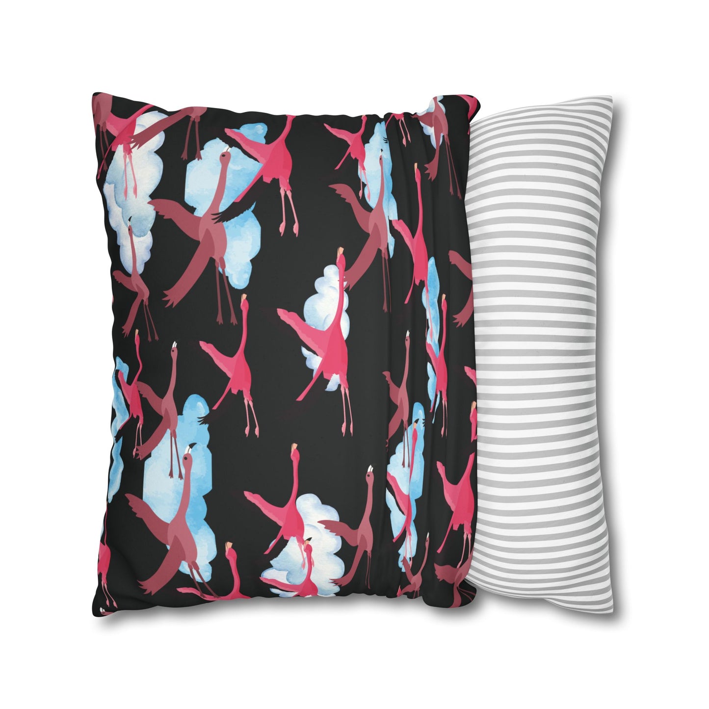 Flying Flamingo Lux Faux Suede Pillow Cover (Black) – 18" x 18" & 20" x 20"
