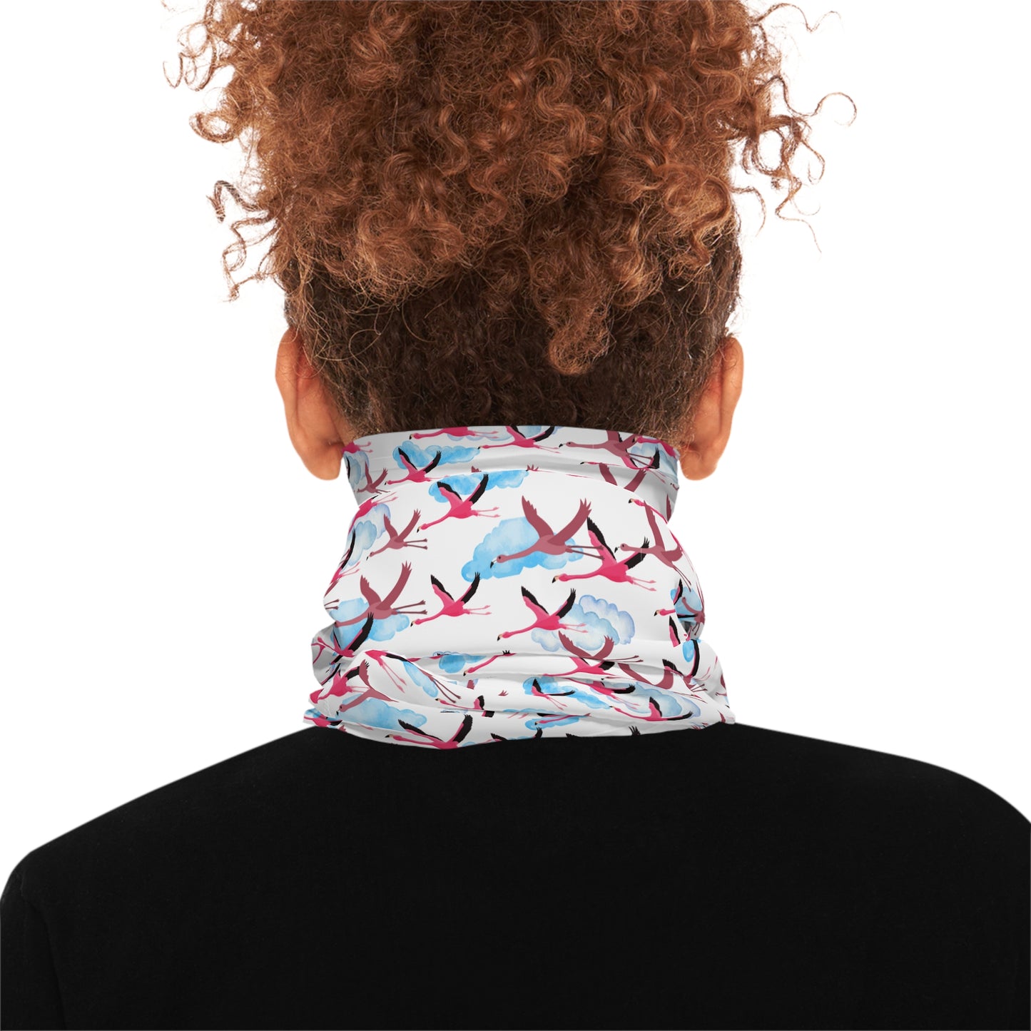 Colorful Lightweight Neck Gaiter with Flying Flamingo Design (White), Outdoor Accessory, Unique Gift, Hiking Gear, Nature-Themed Scarf