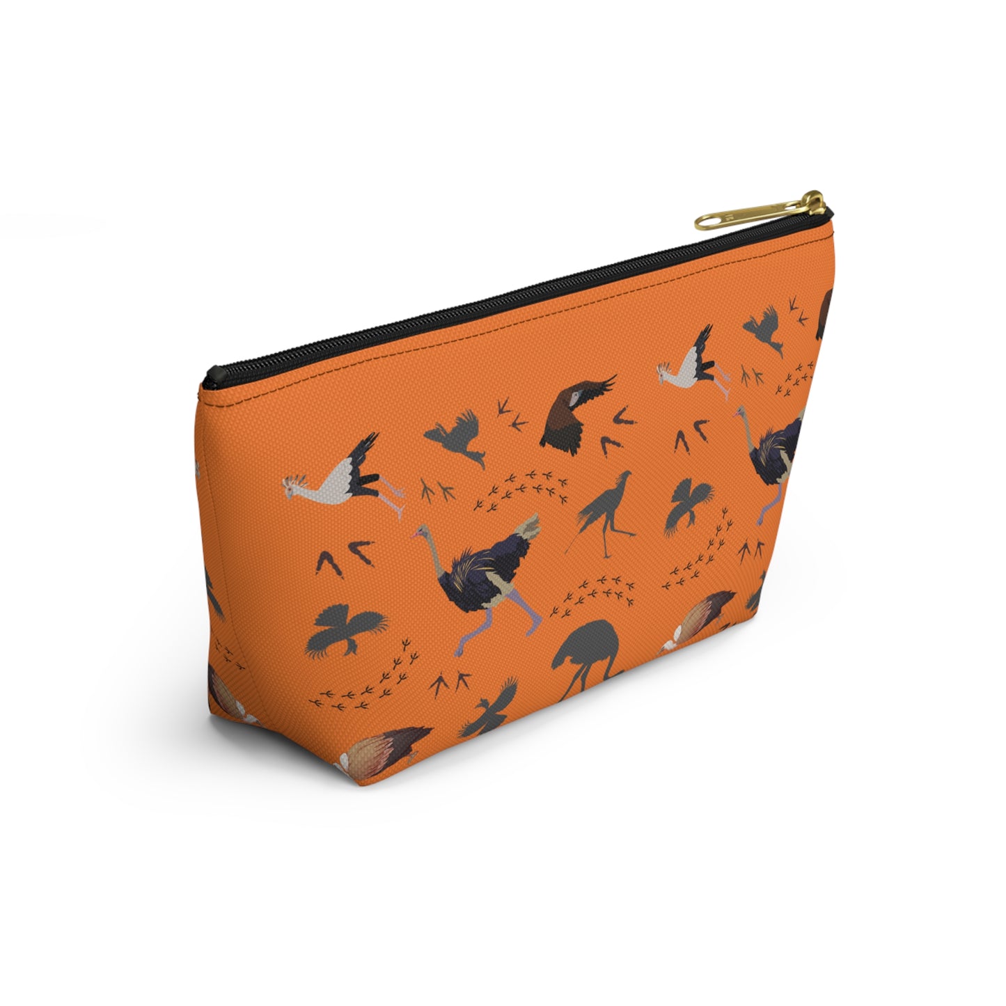 Safari Bird-Themed Accessory Pouch (Orange) for Nature Lovers, Travel Toiletry Bag, Organizer, Gift for Birdwatchers, Wildlife Enthusiasts