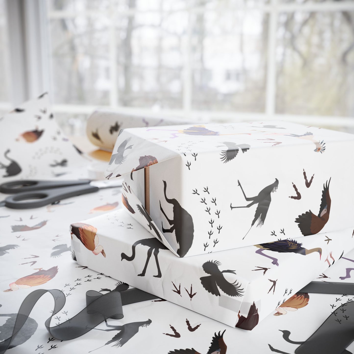 Whimsical Safari Bird Wrapping Paper (White), Eco-Friendly Gift Wrap, Perfect for Birthdays, Holidays, Celebrations, Animal Lovers