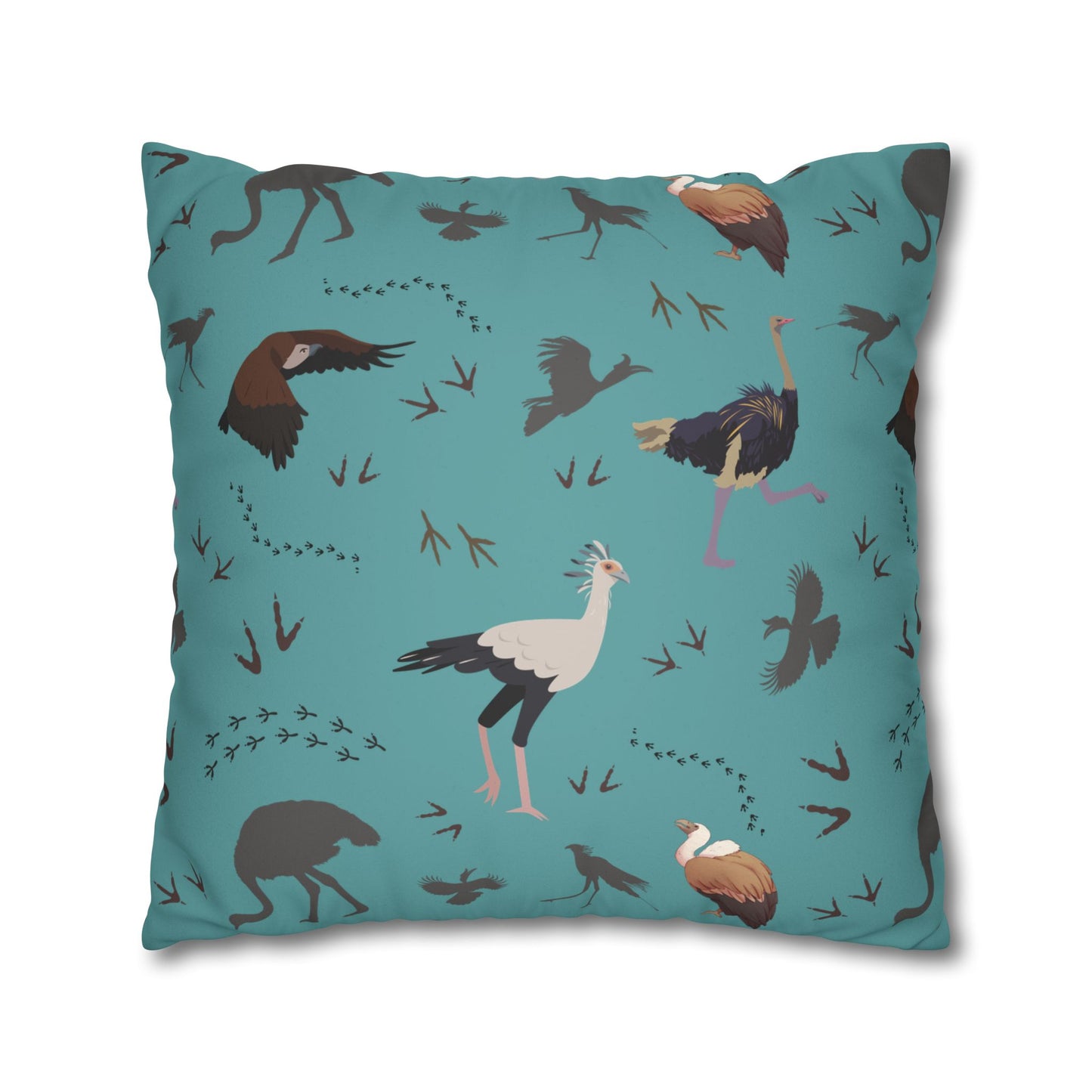 Safari Bird Lux Faux Suede Pillow Cover (Teal) – 18" x 18" & 20" x 20"