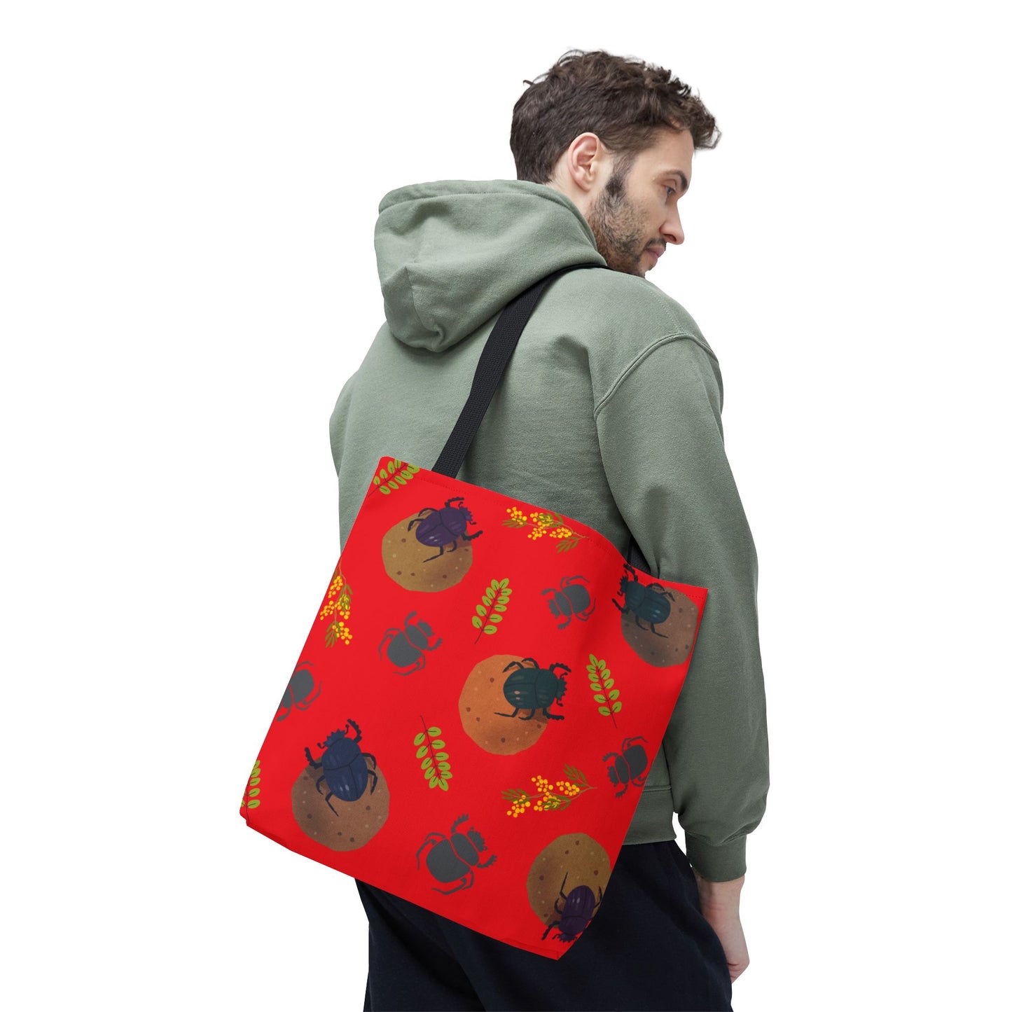 Whimsical Dung Beetle Tote Bag (Red), Perfect for Animal Lovers, Halloween, Eco-Friendly Bag, Gift for Pet Owners, Shopping Bag, Halloween Gift