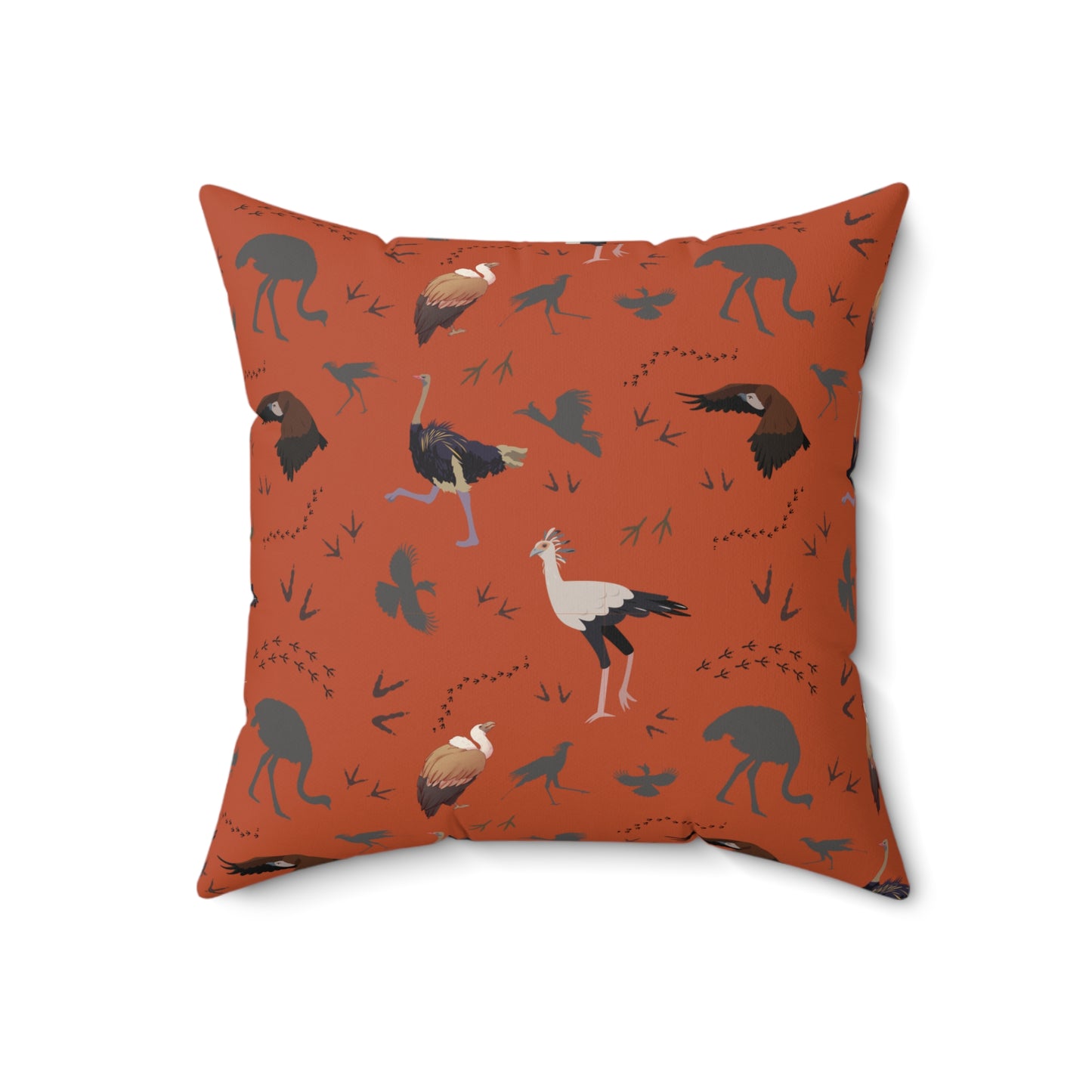Safari Bird Print Lux Faux Suede Throw Pillow with Insert – 18" x 18" & 20" x 20" (Tsavo Dust)