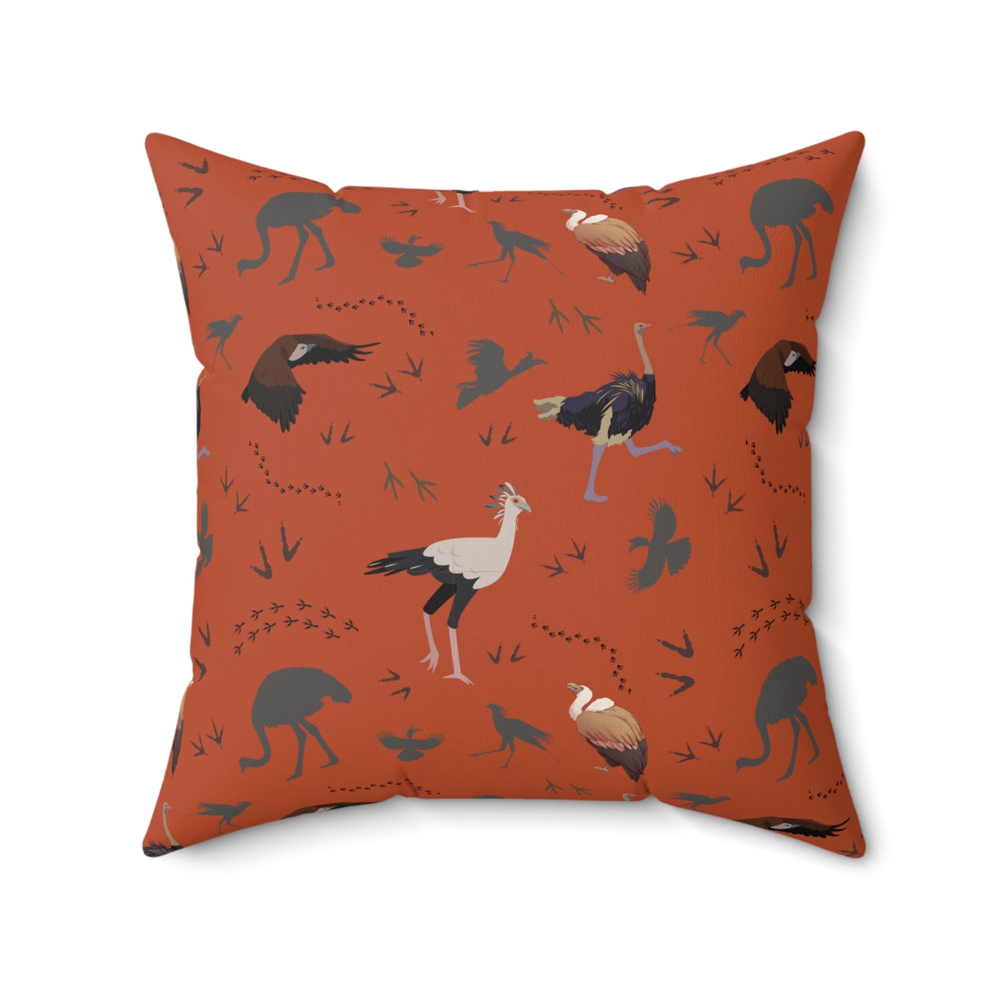 Safari Bird Print Lux Faux Suede Throw Pillow with Insert – 18" x 18" & 20" x 20" (Tsavo Dust)