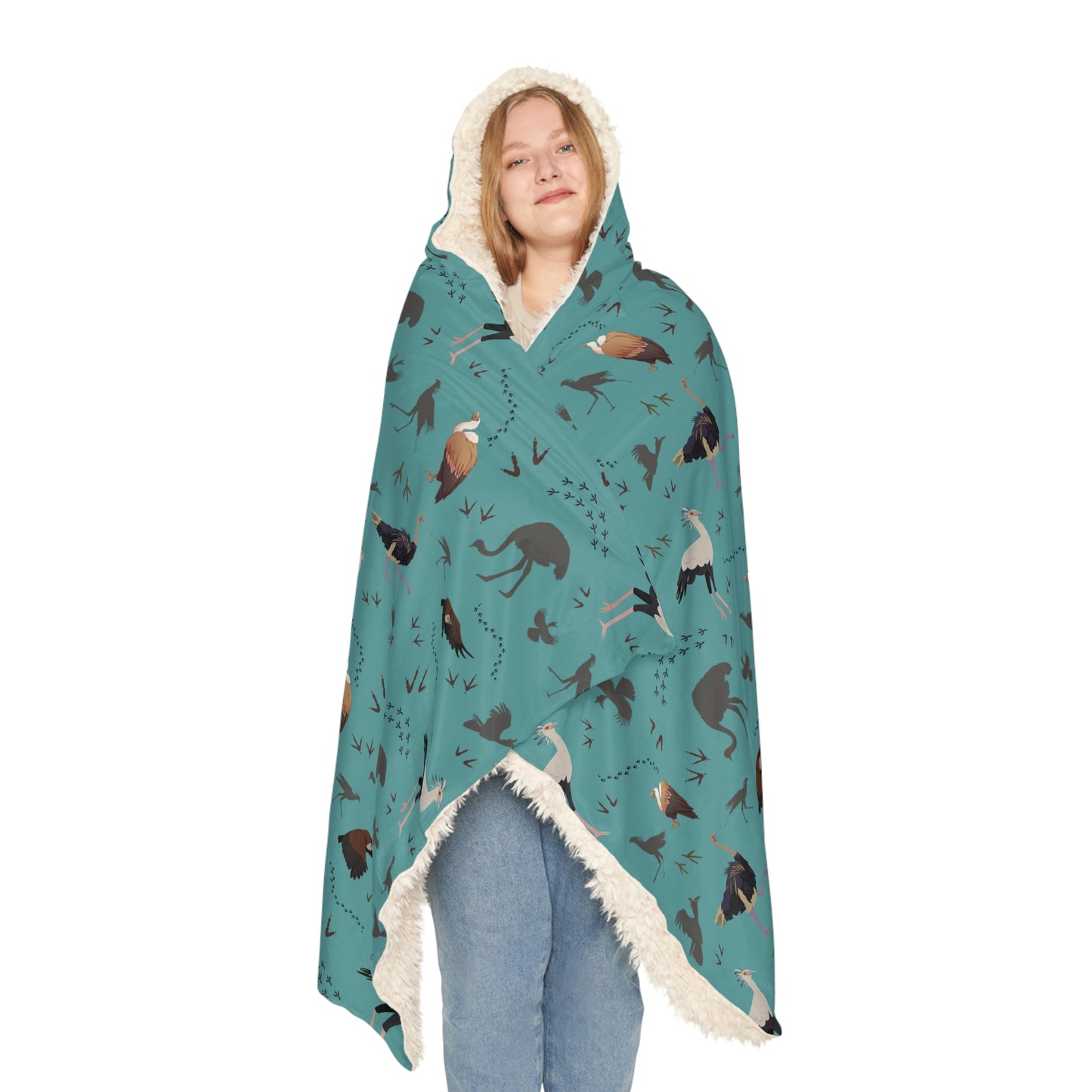 Hooded Snuggle Blanket - Whimsical Safari Bird Print (Teal)
