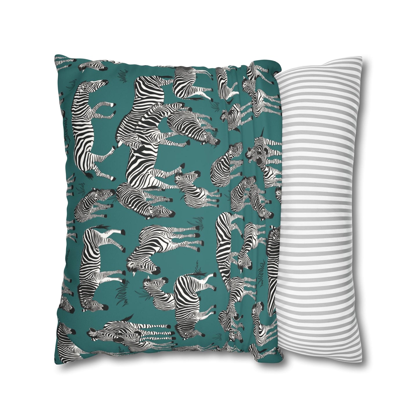 Zebra Herd Lux Faux Suede Throw Pillow Cover – 18" x 18" & 20" x 20" (Jade Sea)