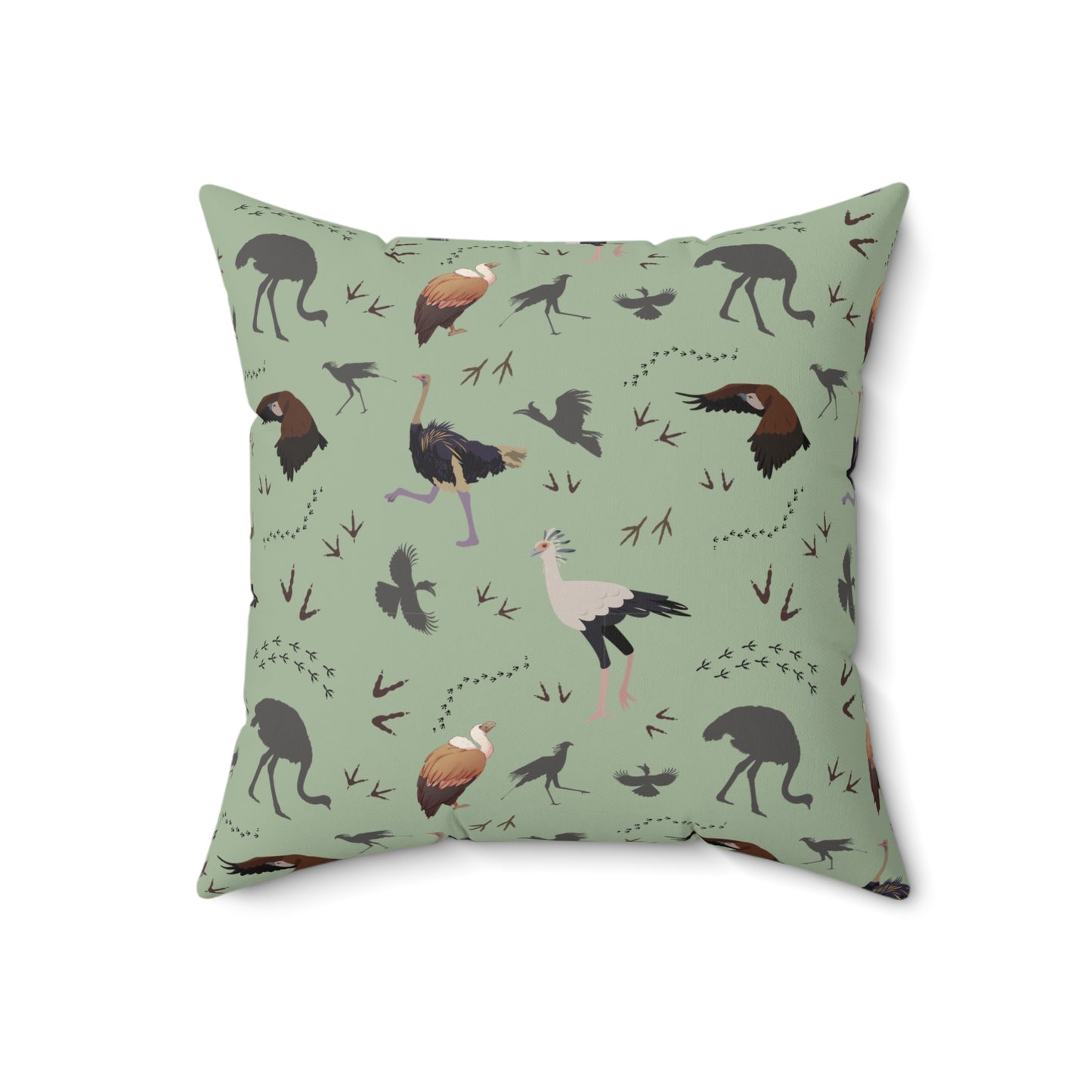 Safari Bird Print Lux Faux Suede Throw Pillow with Insert – 18" x 18" & 20" x 20" (Sage)