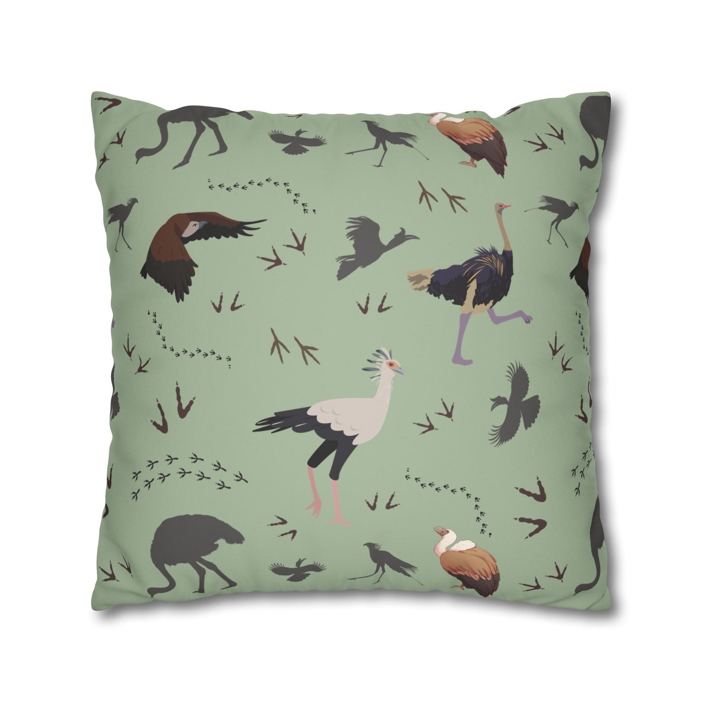 Safari Bird Lux Faux Suede Pillow Cover (Sage)– 18" x 18" & 20" x 20"