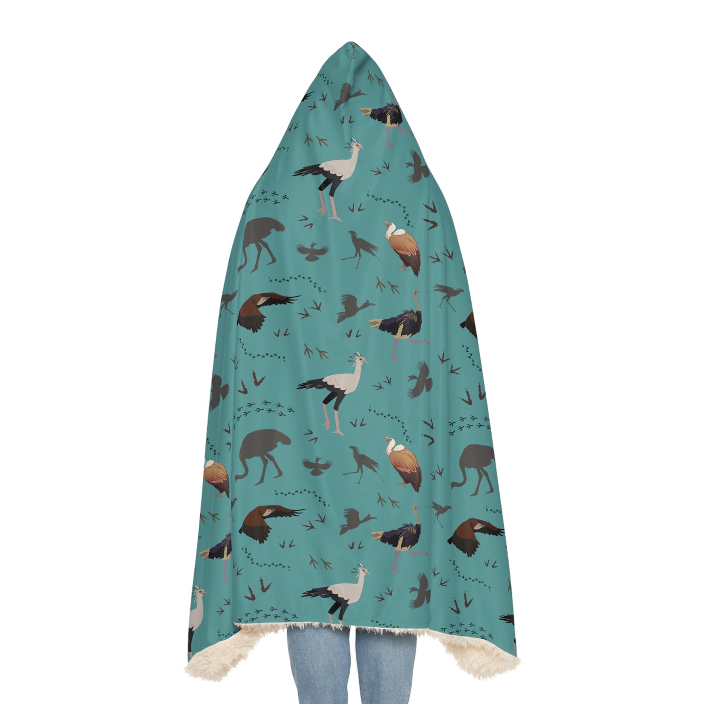 Hooded Snuggle Blanket - Whimsical Safari Bird Print (Teal)
