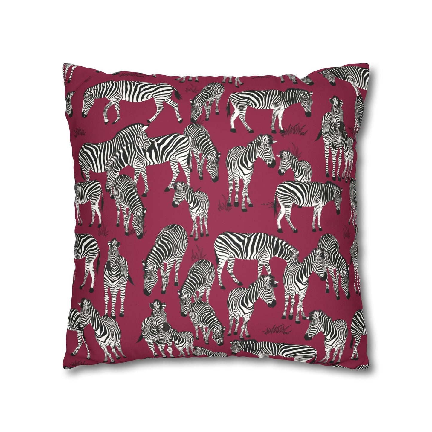 Zebra Herd Lux Faux Suede Throw Pillow Cover – 18" x 18" & 20" x 20" (Crimson Berry)