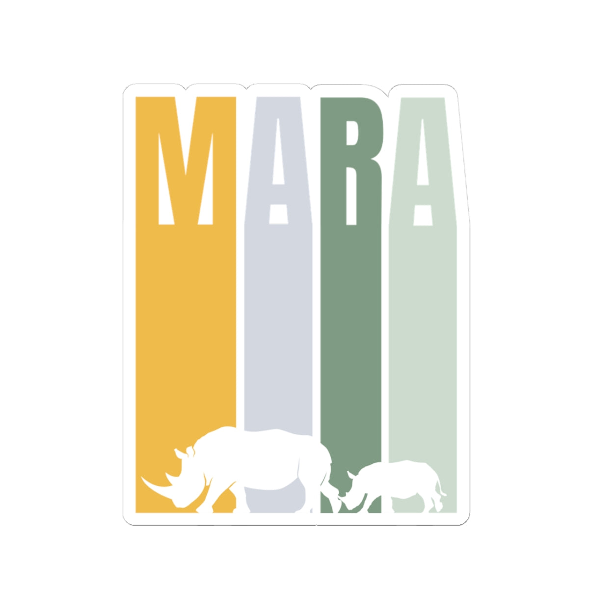 Safari Themed, Mummy and baby Rhino, Masai Mara, Green Yellow, Vibrant Kiss-Cut Stickers for Laptop, Scrapbooking, Gifts, Eco-Friendly Decor, Customizable Designs