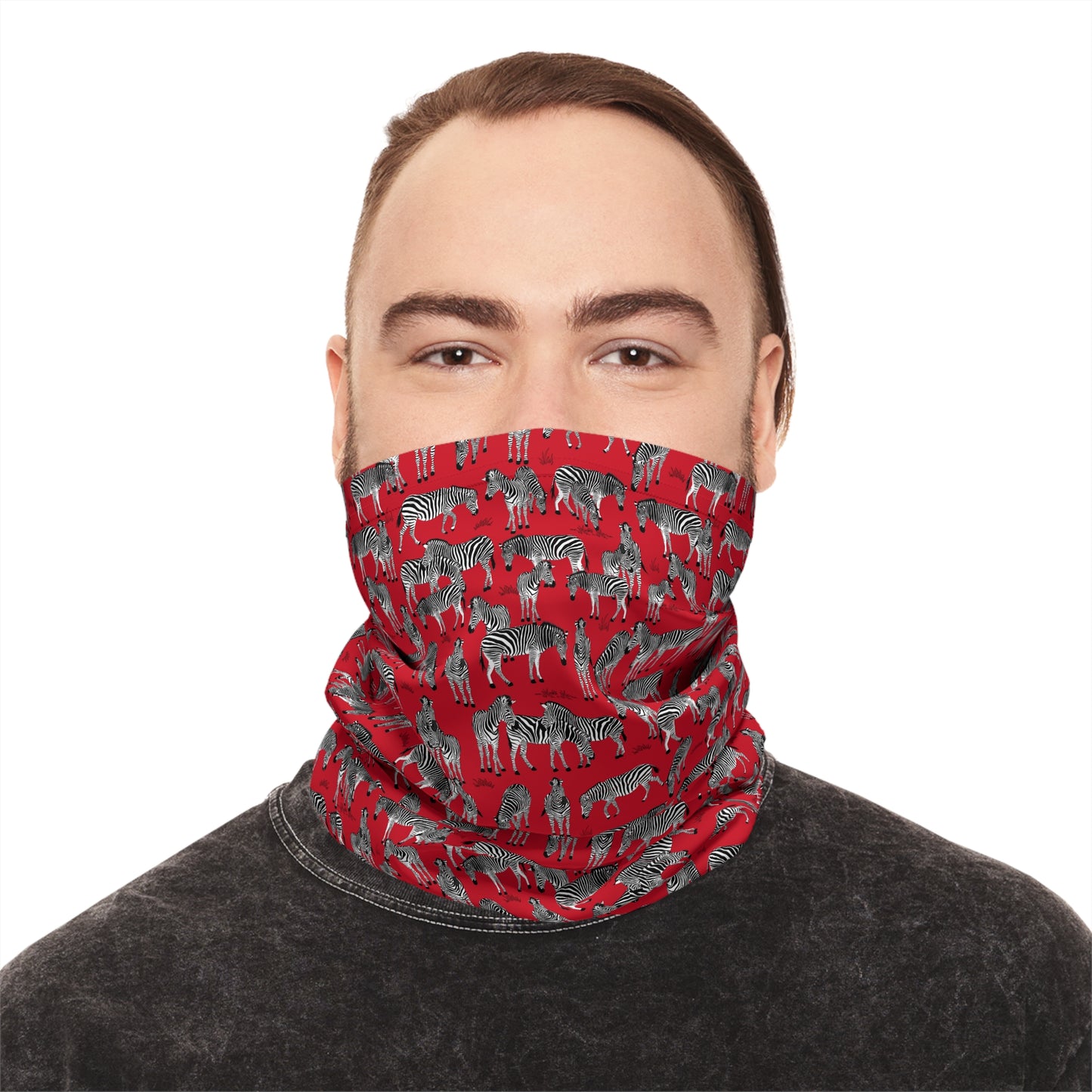 Colorful Lightweight Neck Gaiter with Zebra Herd Design (Red), Outdoor Accessory, Unique Gift, Hiking Gear, Nature-Themed Scarf