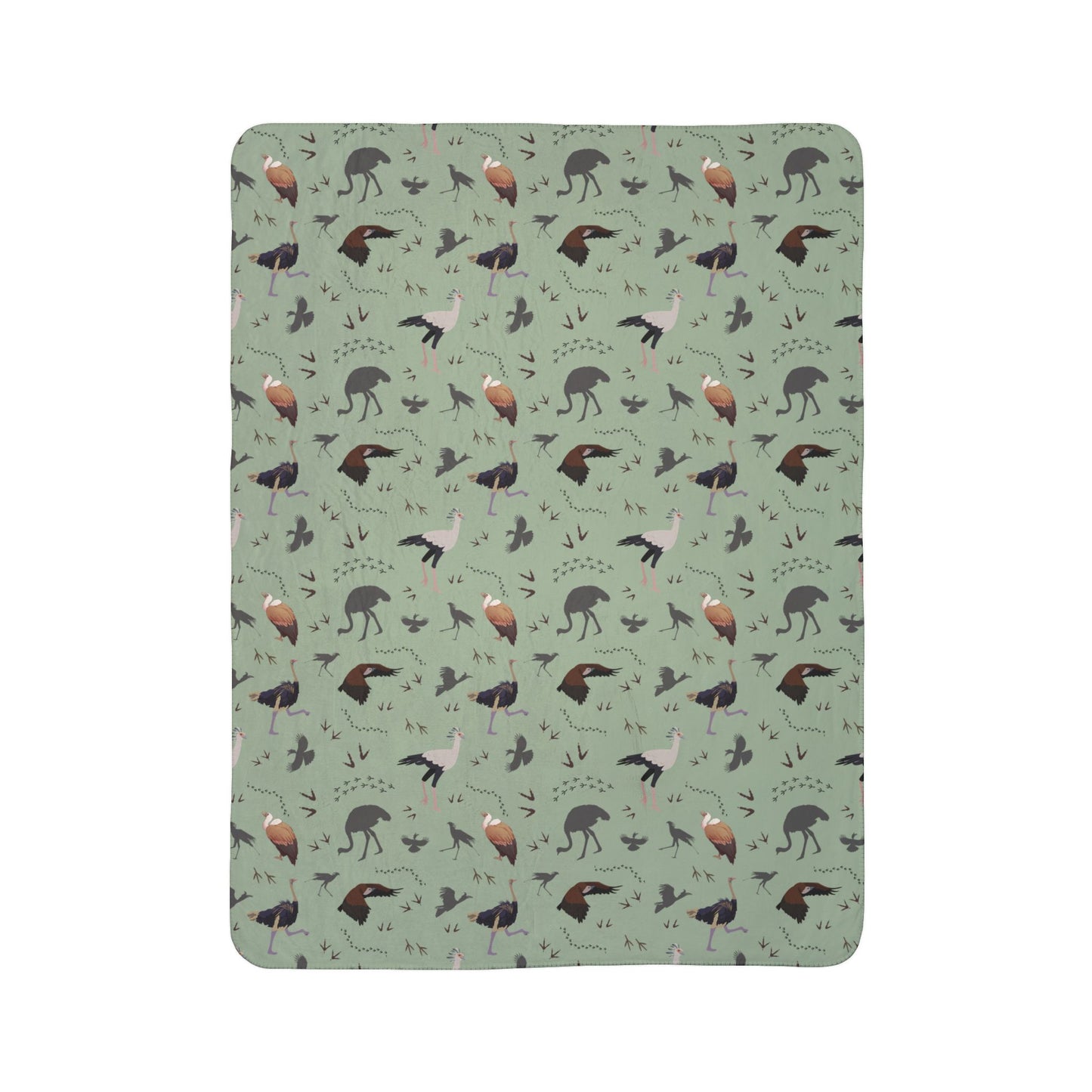 Safari Bird Fleece Sherpa Blanket (Sage)
