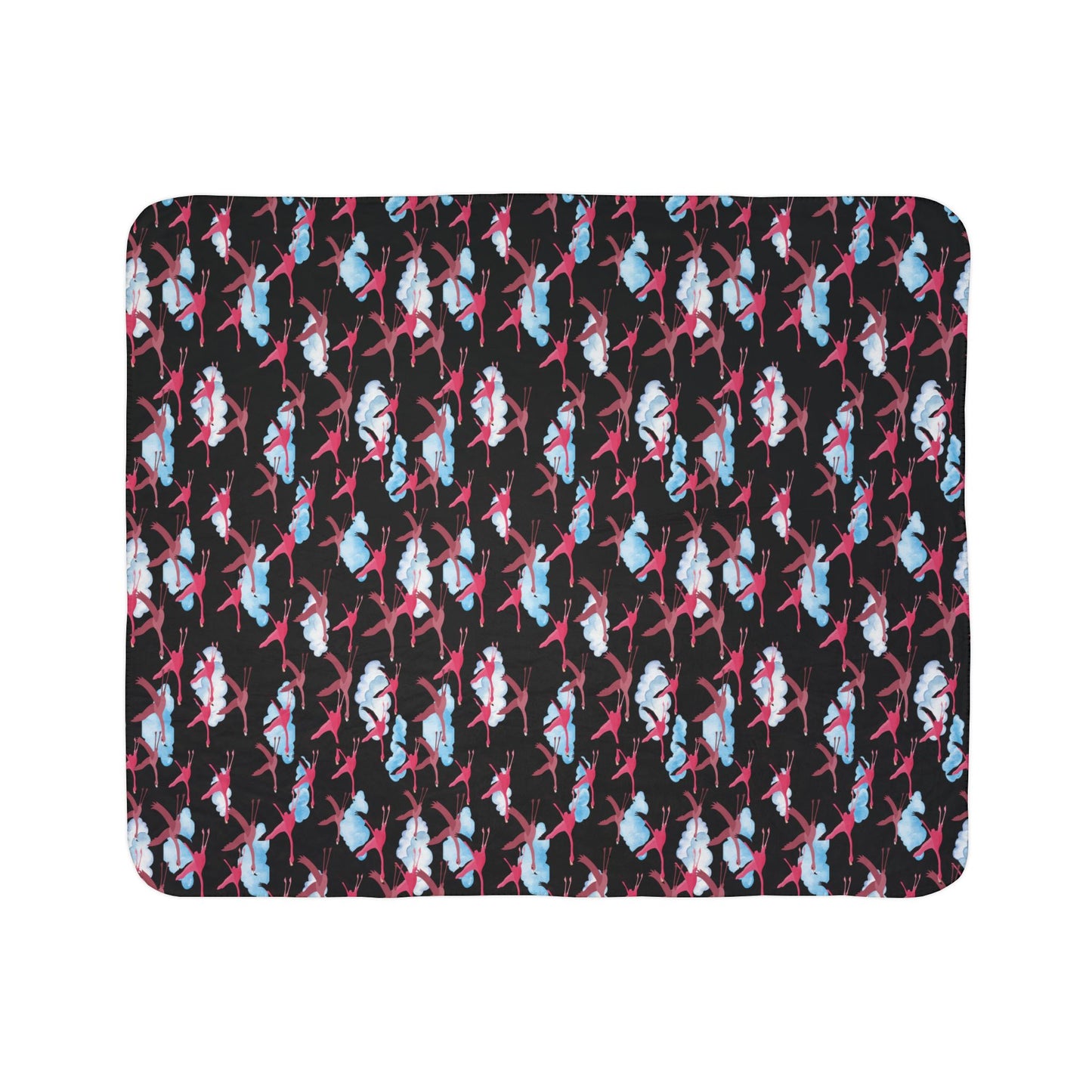 Flying Flamingo Fleece Sherpa Blanket (Black)
