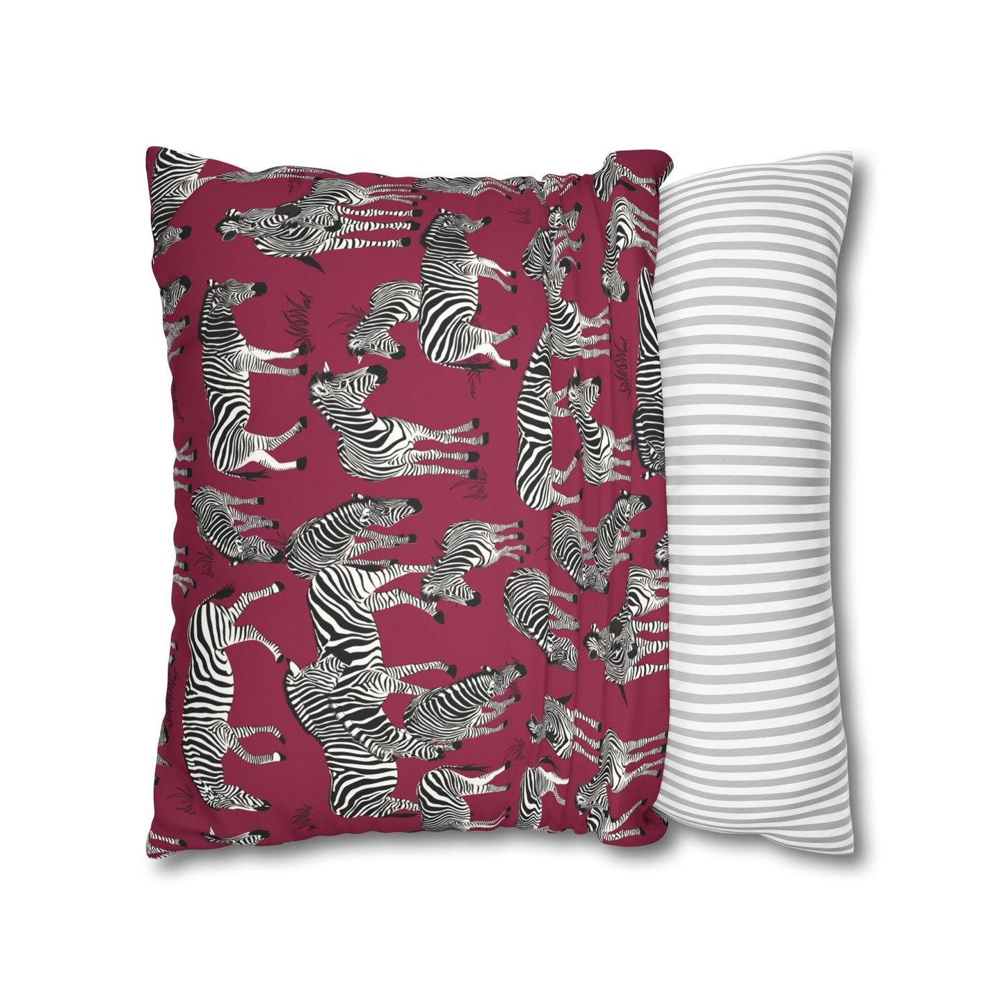 Zebra Herd Lux Faux Suede Throw Pillow Cover – 18" x 18" & 20" x 20" (Crimson Berry)