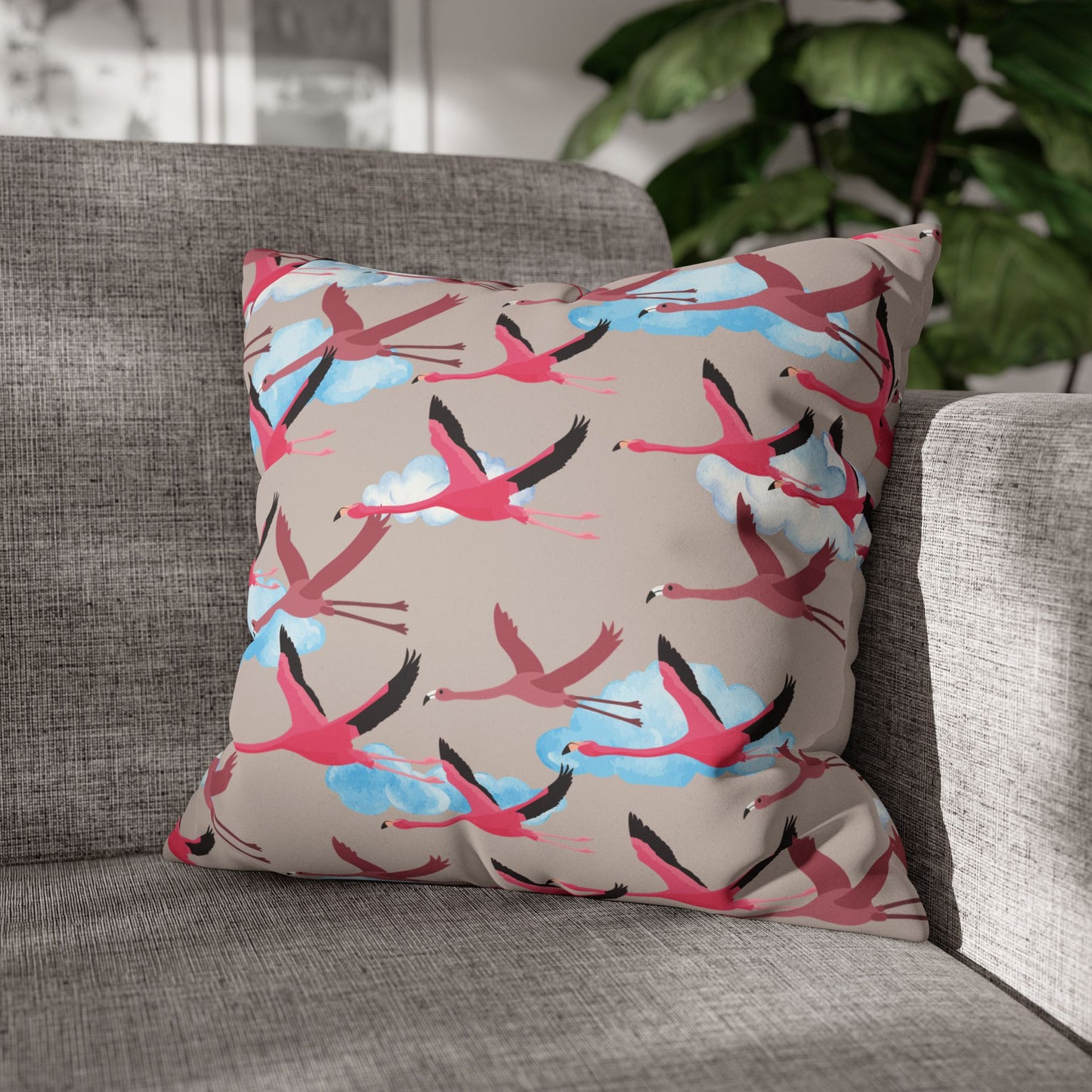 Flying Flamingo Lux Faux Suede Pillow Cover (Wild Clay) – 18" x 18" & 20" x 20"