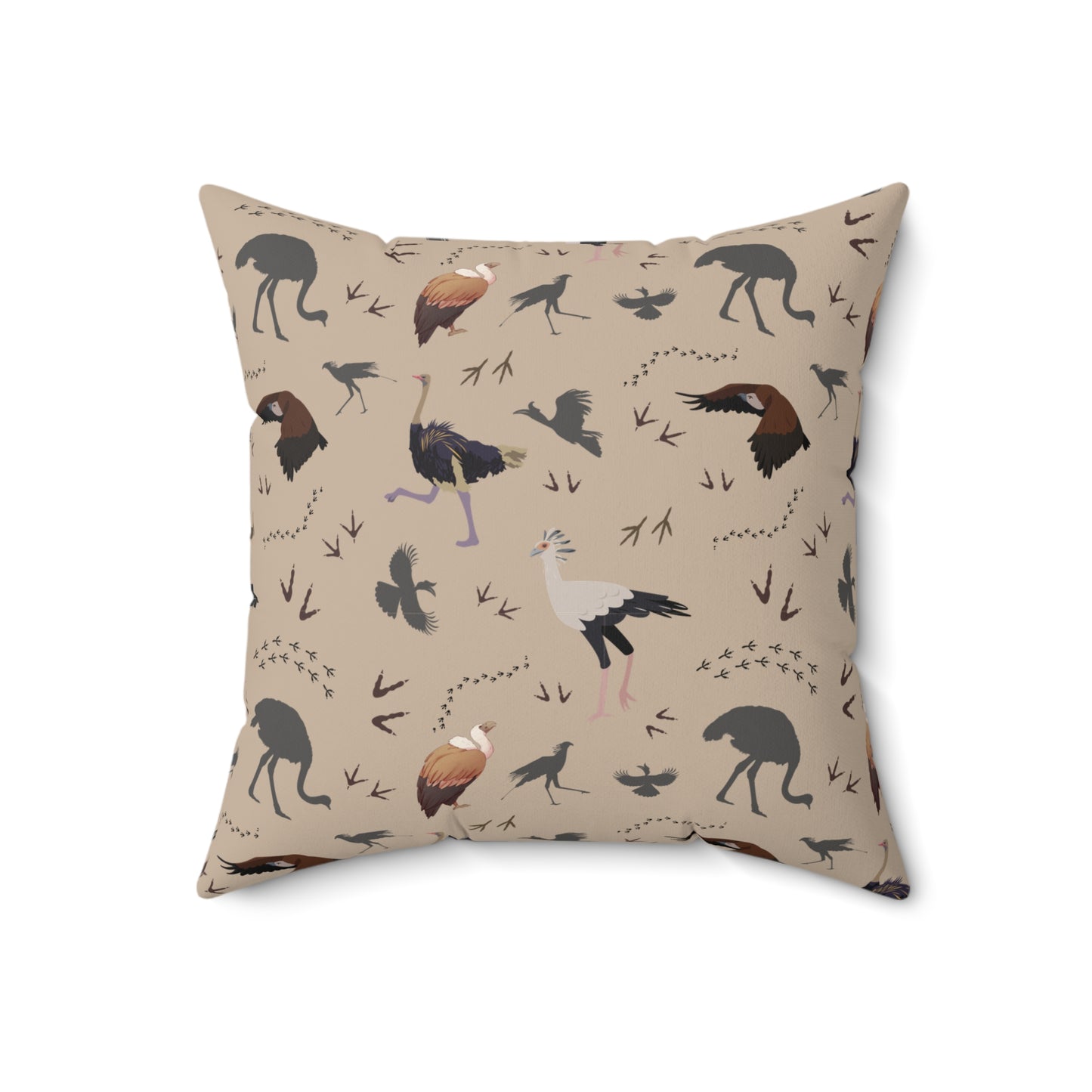 Safari Bird Print Lux Faux Suede Throw Pillow with Insert – 18" x 18" & 20" x 20" (Blush Clay)