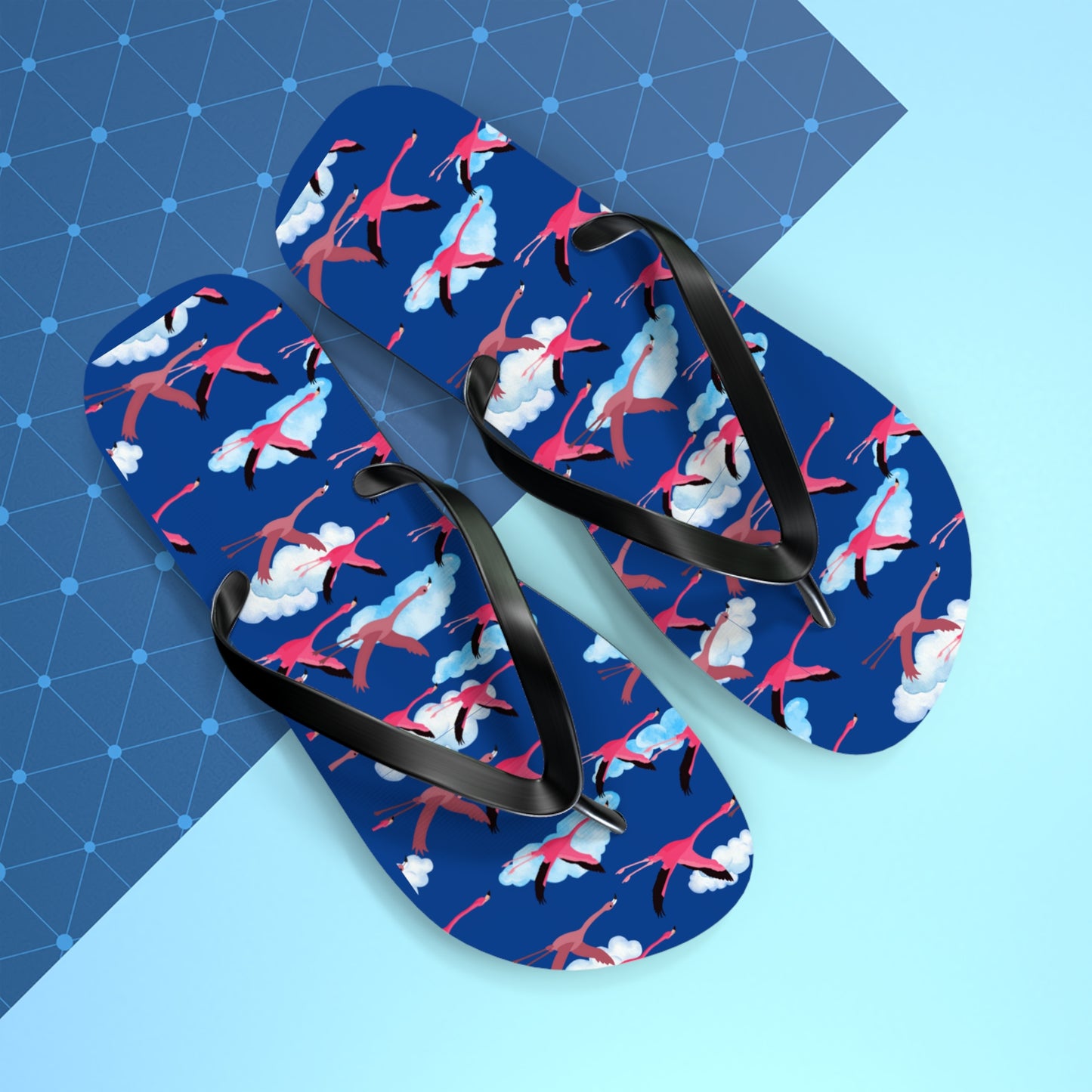 Flying Flamingo Print Flip Flops (Blue), Summer Sandals, Beach Footwear, Vacation Essentials, Gift for Nature Lovers, Cute Outdoor Wear