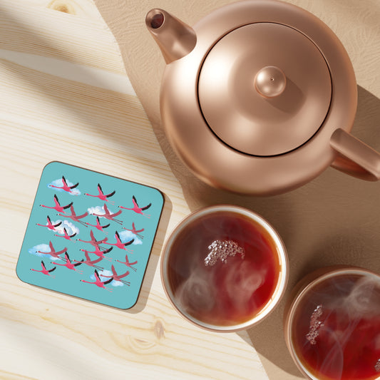 Coaster - Flying Flamingo Print  (Blue Sky)