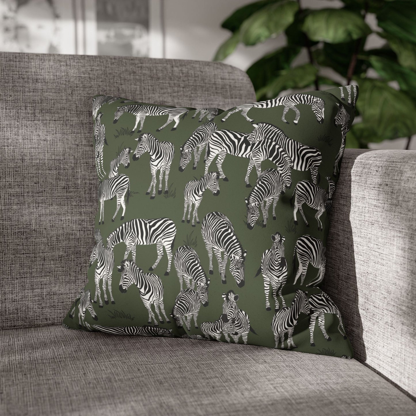 Zebra Herd Lux Faux Suede Throw Pillow Cover – 18" x 18" & 20" x 20" (Moss)