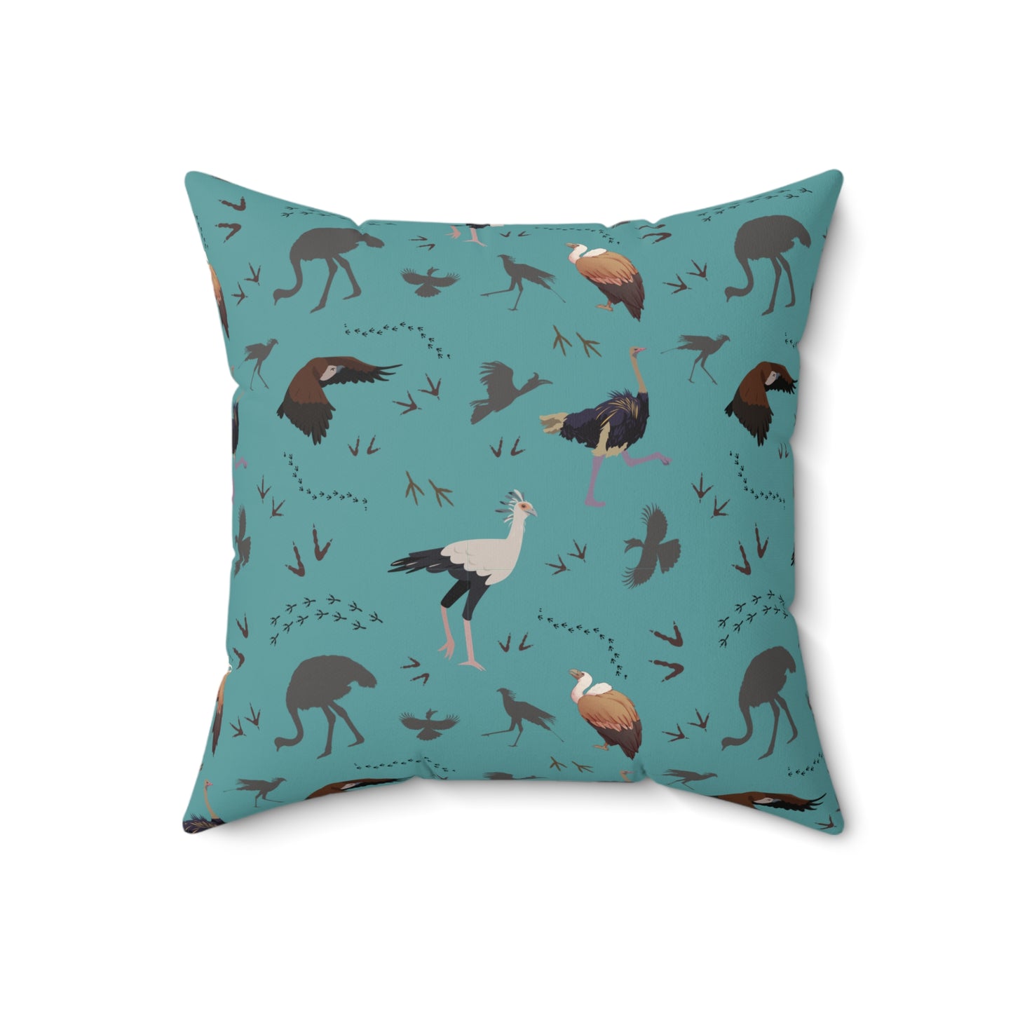Safari Bird Print Lux Faux Suede Throw Pillow with Insert – 18" x 18" & 20" x 20" (Teal)