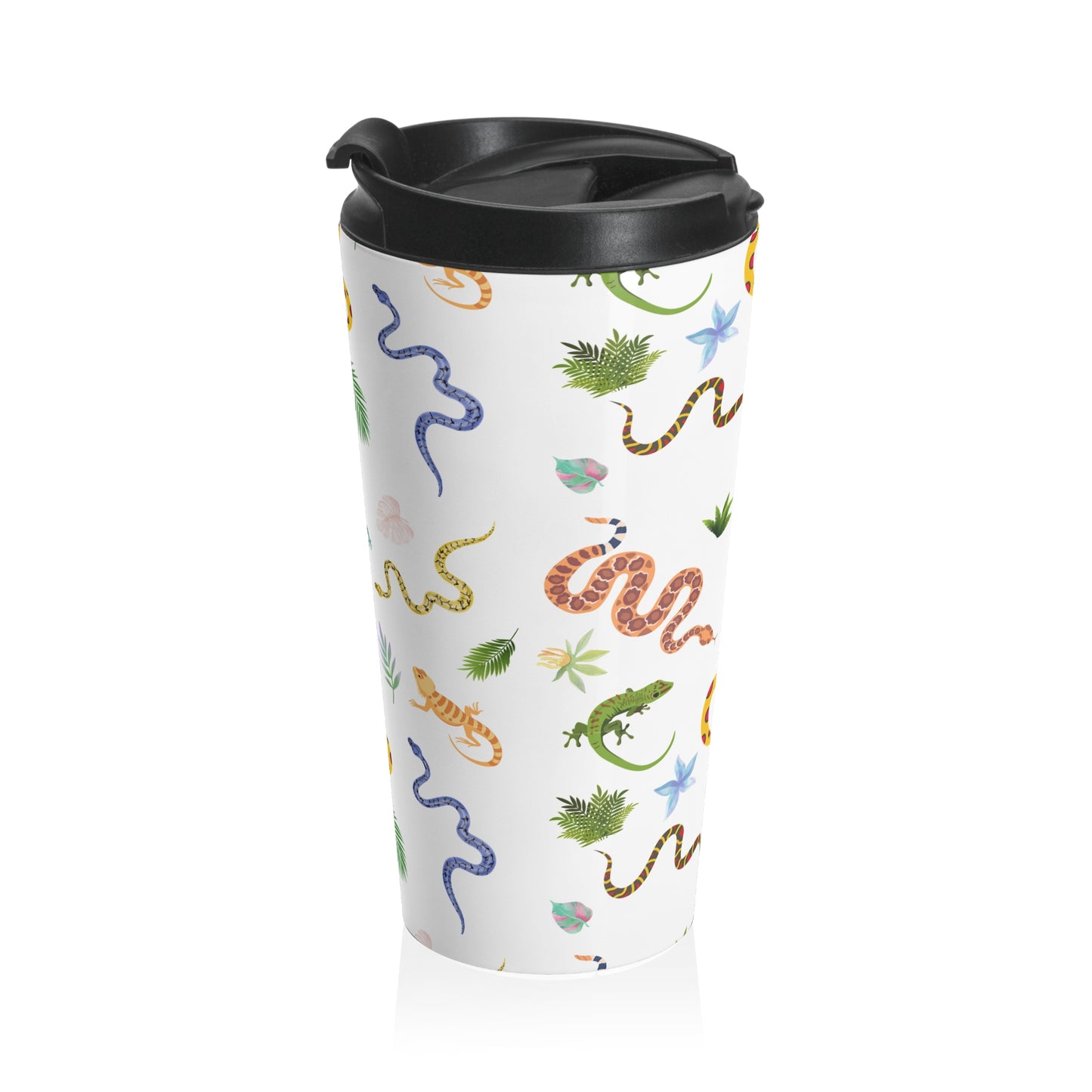 Dancing Reptile Pattern Stainless Steel Travel Mug | Stylish Travel Tumbler | Perfect Gift for Animal Lovers, Nature Enthusiasts, or Travel Junkies
