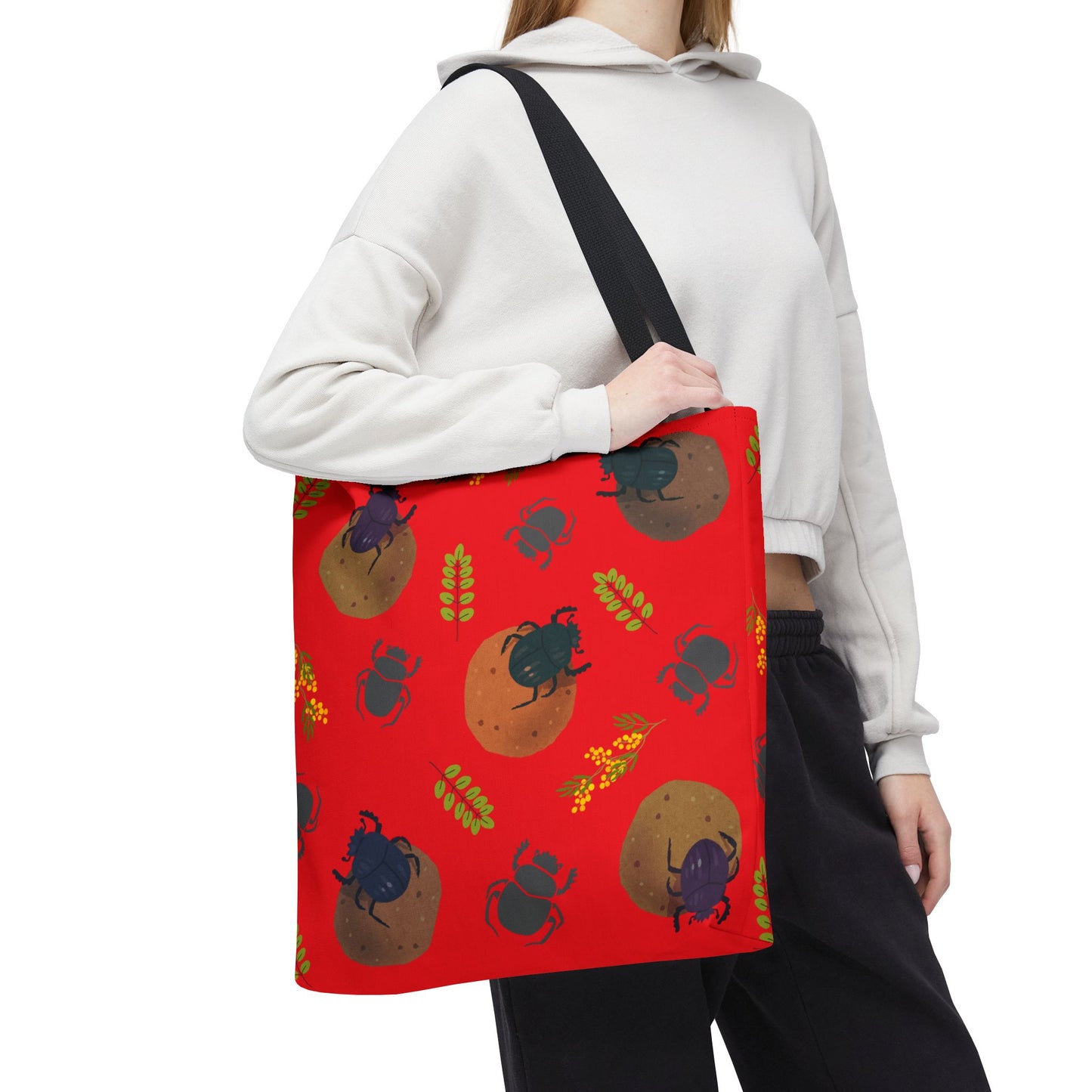 Whimsical Dung Beetle Tote Bag (Red), Perfect for Animal Lovers, Halloween, Eco-Friendly Bag, Gift for Pet Owners, Shopping Bag, Halloween Gift