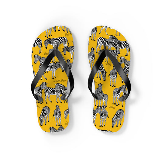 Zebra Print Flip Flops (Yellow), Summer Sandals, Beach Footwear, Vacation Essentials, Gift for Nature Lovers, Cute Outdoor Wear