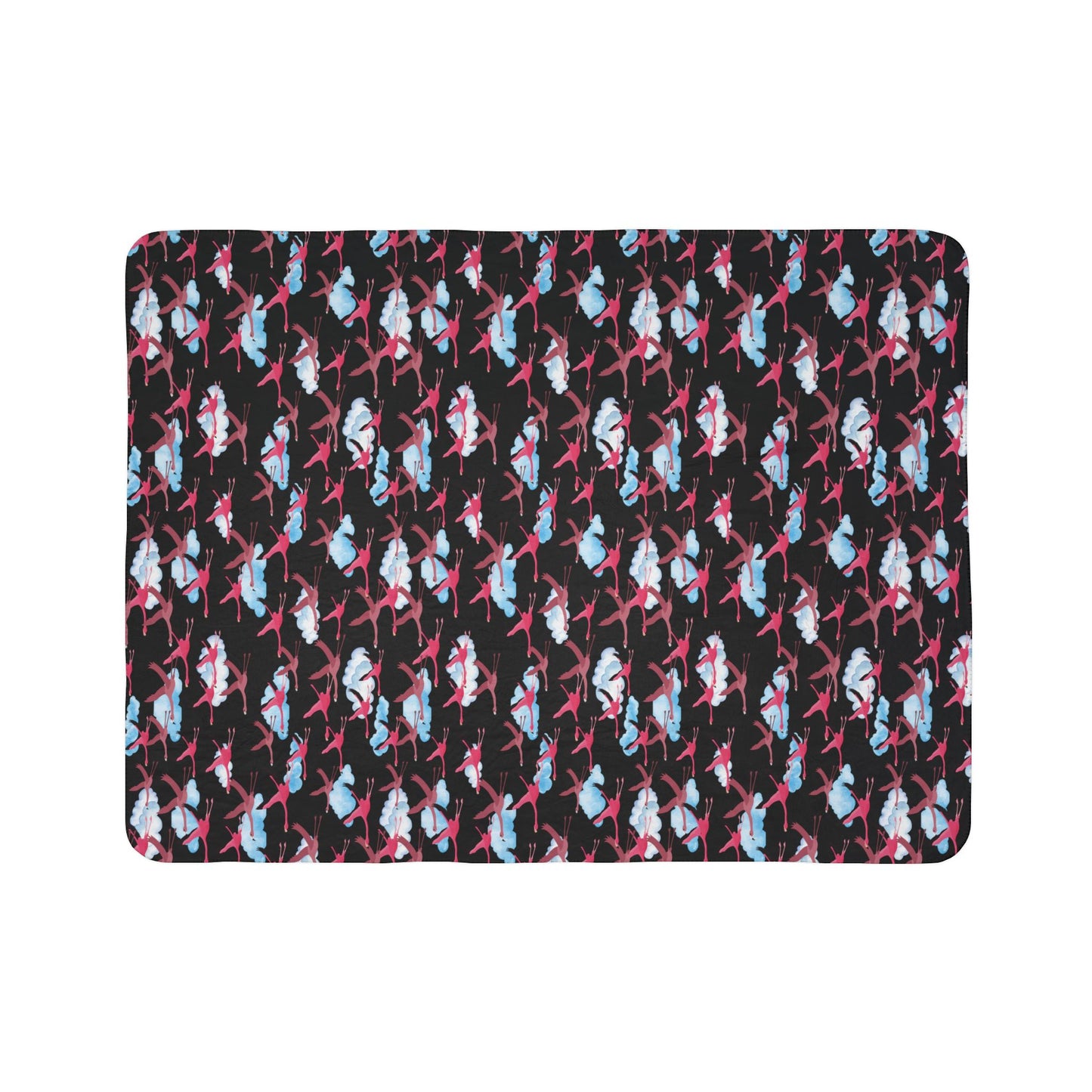 Flying Flamingo Fleece Sherpa Blanket (Black)