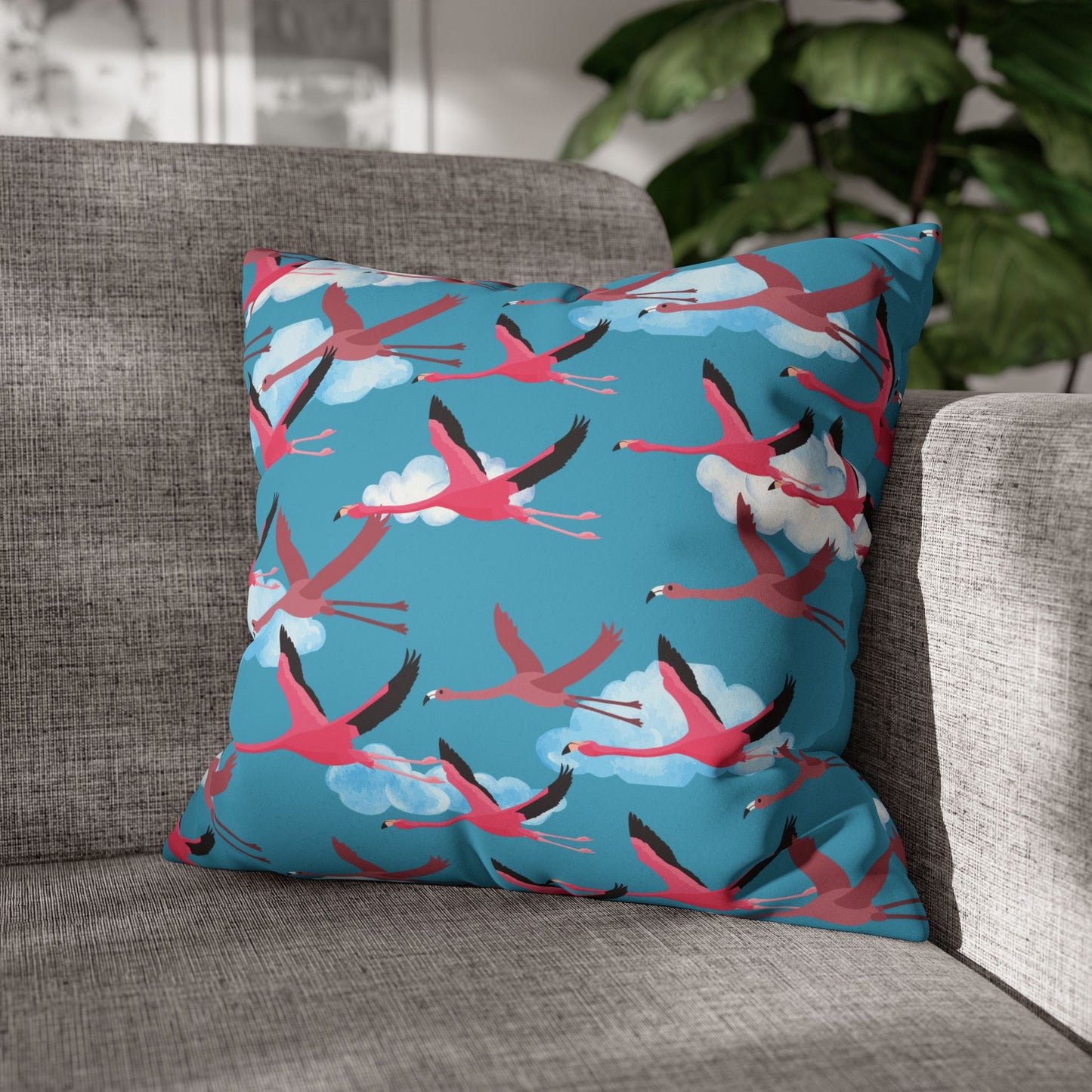 Flying Flamingo Lux Faux Suede Pillow Cover (Blue Sky) – 18" x 18" & 20" x 20"