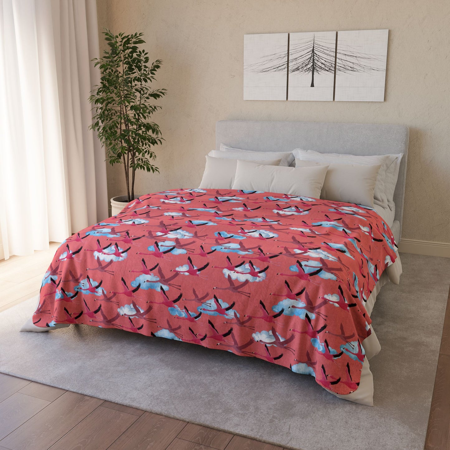 Flamingo Fleece Sherpa Blanket