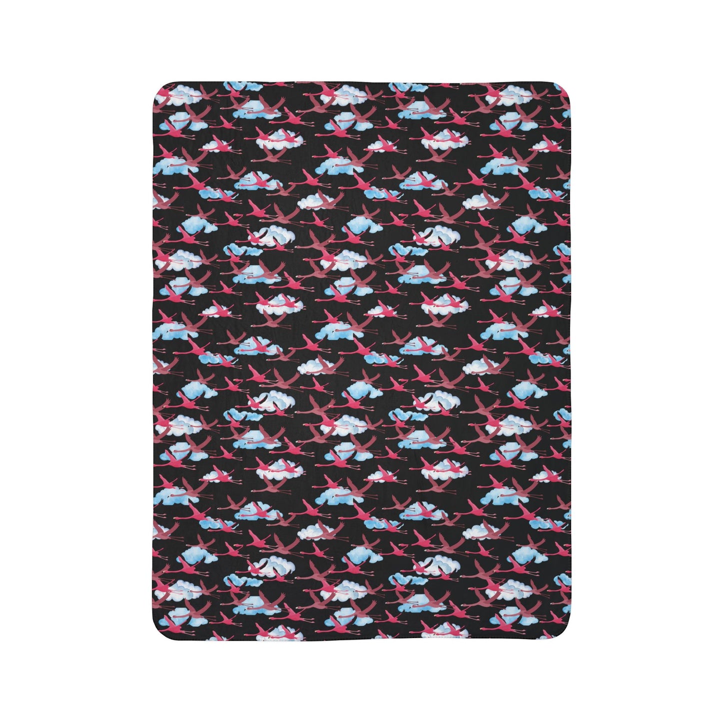 Flying Flamingo Fleece Sherpa Blanket (Black)