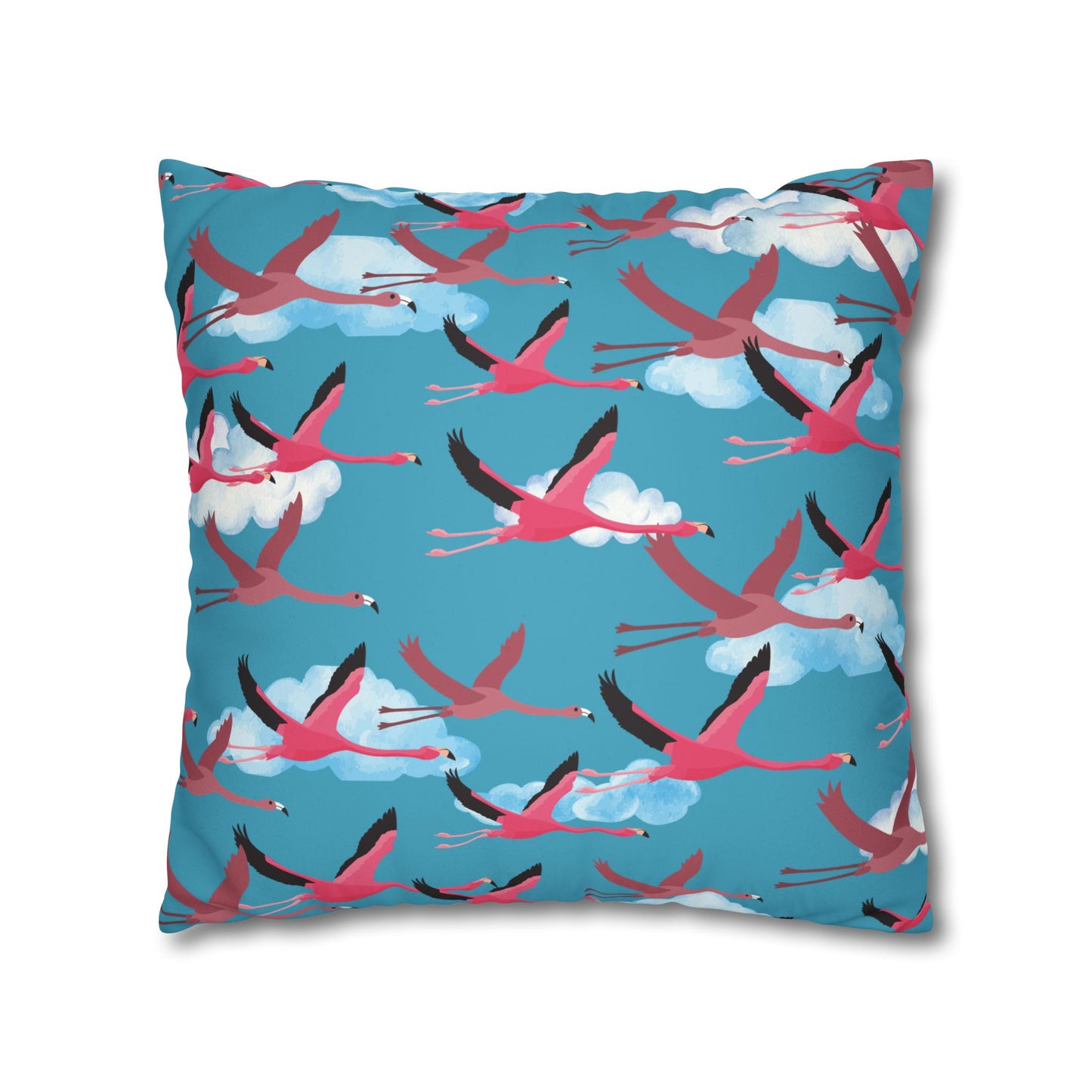 Flying Flamingo Lux Faux Suede Pillow Cover (Blue Sky) – 18" x 18" & 20" x 20"